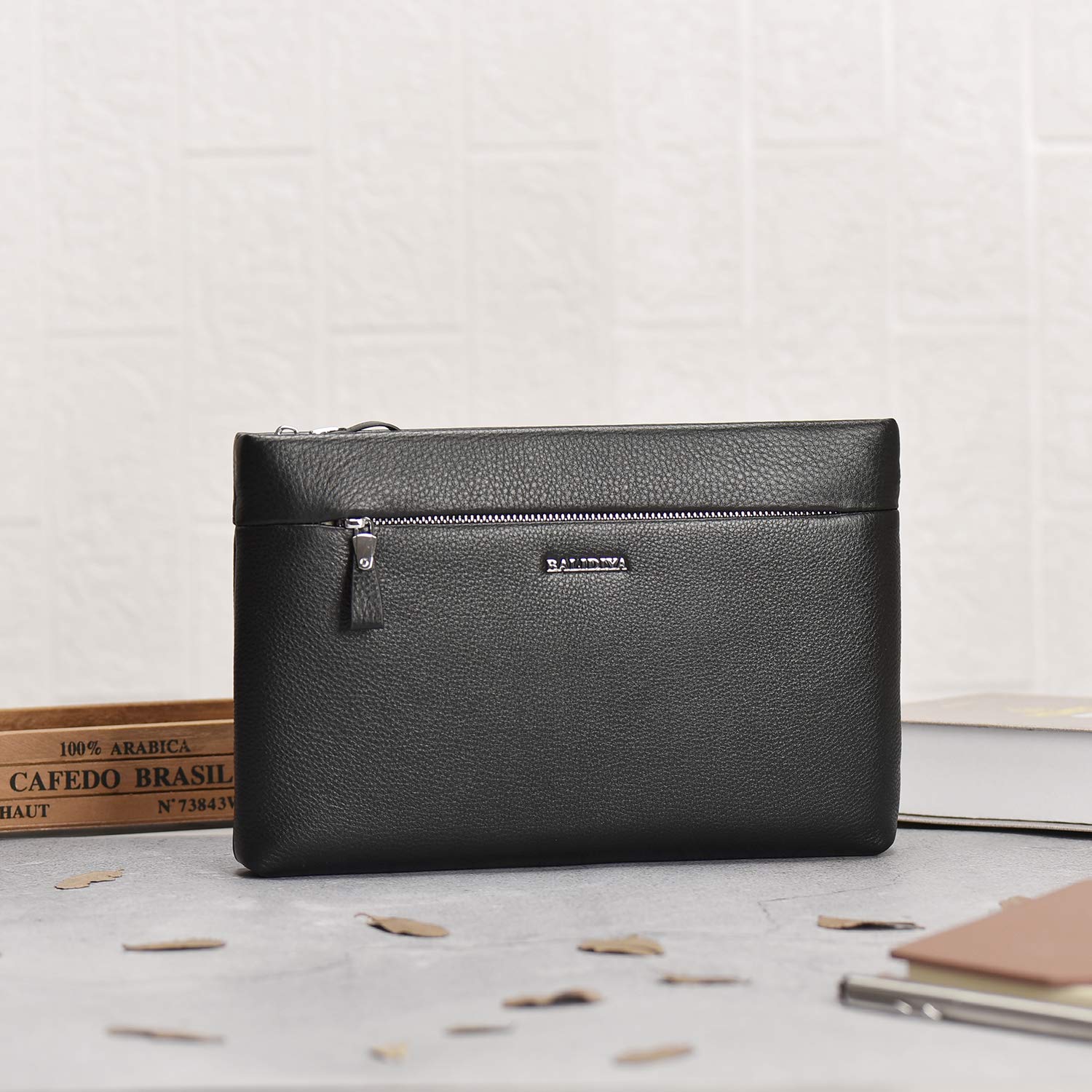 Genuine Leather Clutch Bag for Men - Business Large Purse Wrist Handbag Envelope Wallet - Perfect for Office, Travel & Formal Events