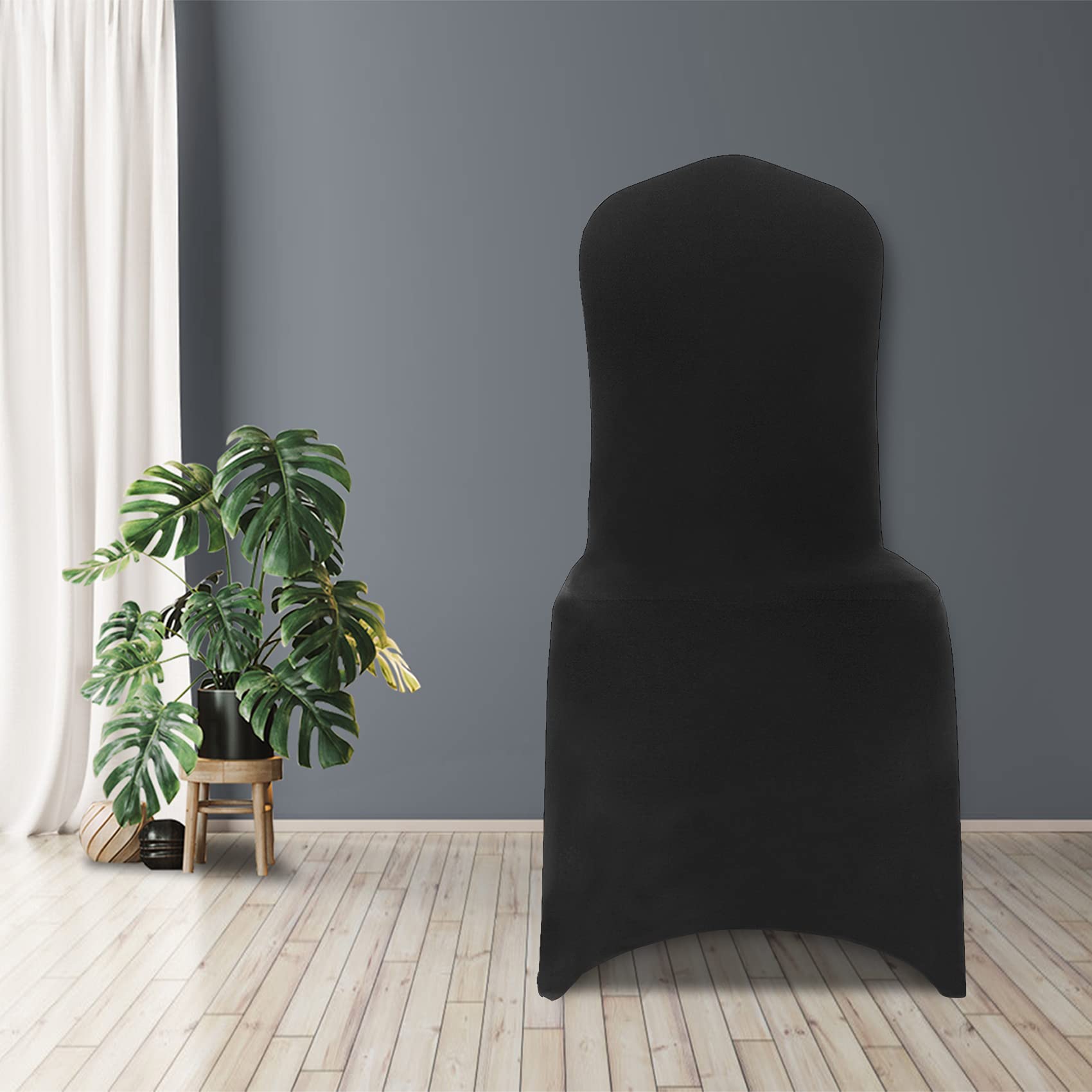 100-Pack Black Stretch Spandex Chair Slipcovers - Elastic Dining Room Chair Covers for Wedding, Banquet, Party & Home Decor - Washable Seat Protectors for Indoor & Outdoor Events