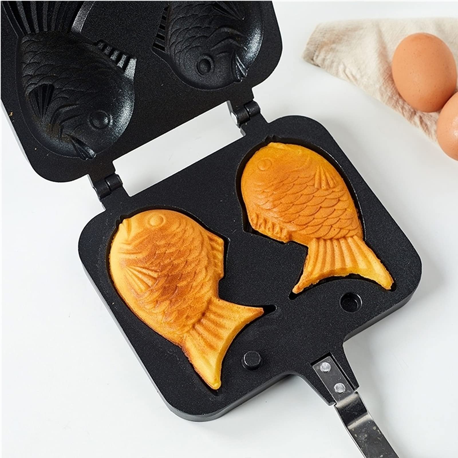 ZOOFOX Non-Stick Taiyaki Fish-Shaped Waffle Maker - Double Pancake Baking Pan with Long Handle - Perfect for Japanese Desserts, Breakfast & Party Snacks