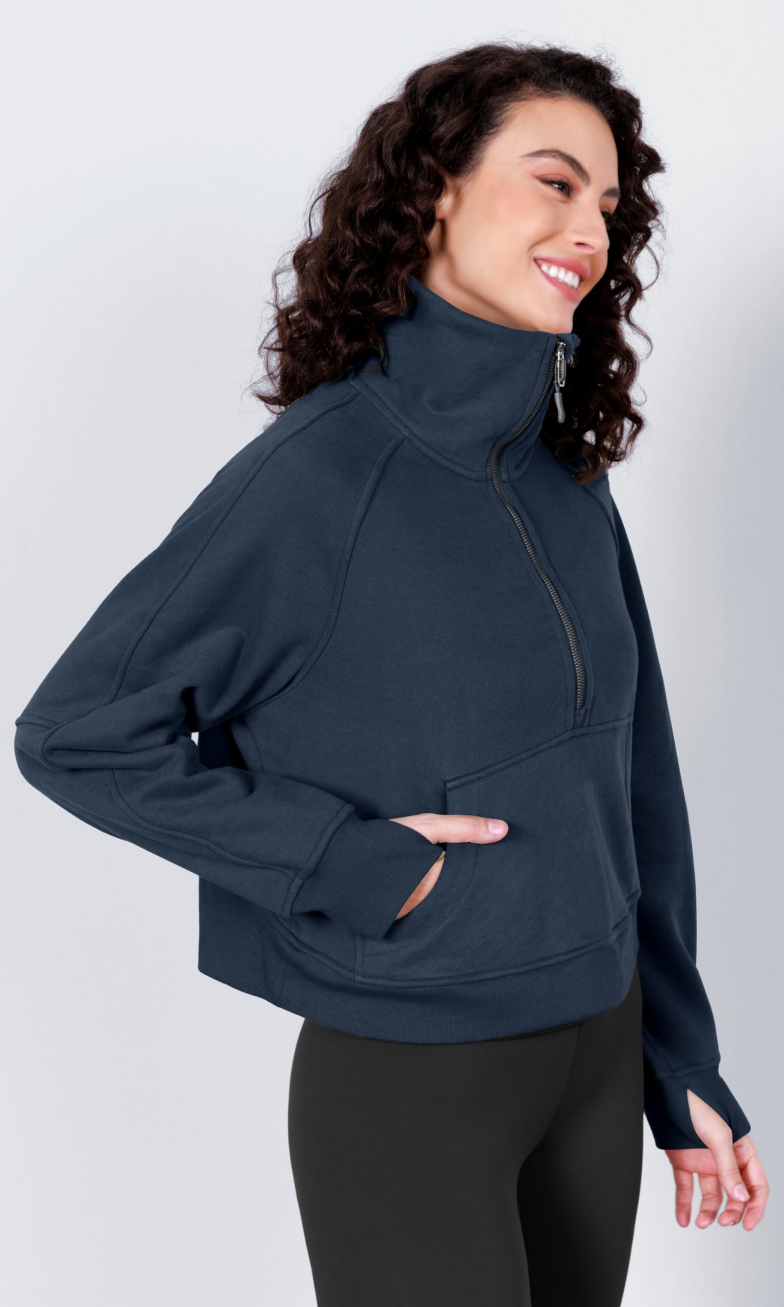 ODODOS Women's Half Zip Fleece Lined Oversized Hoodie - Funnel Neck Cropped Pullover Sweatshirt with Thumb Holes | Cozy Winter Wear, Casual Outfits, Lounge & Street Style Fashion