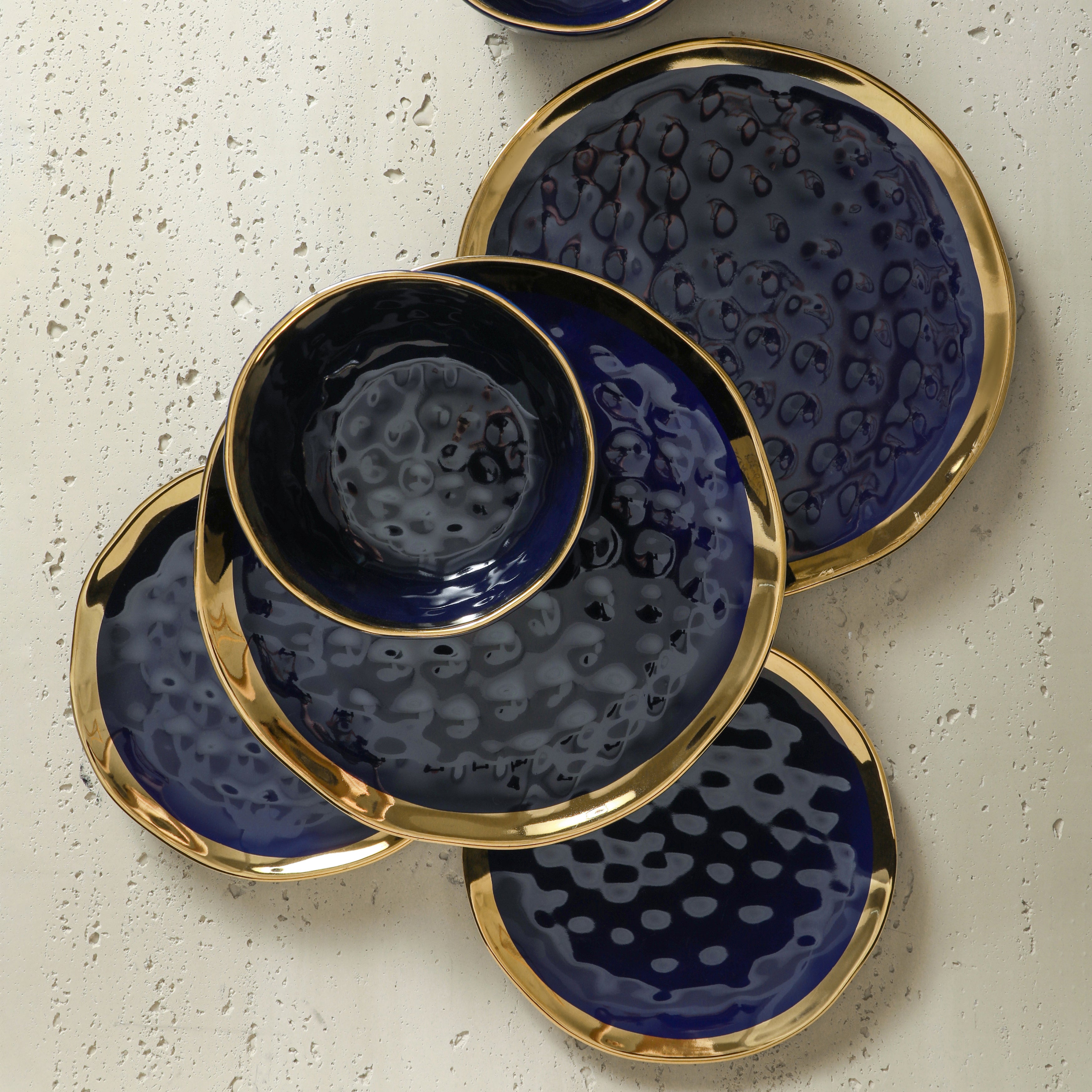 Premium Florian Porcelain Dinnerware Set - Navy Blue 16-Piece Dinner Plate Set for Formal Dining, Wedding Registry & Holiday Entertaining