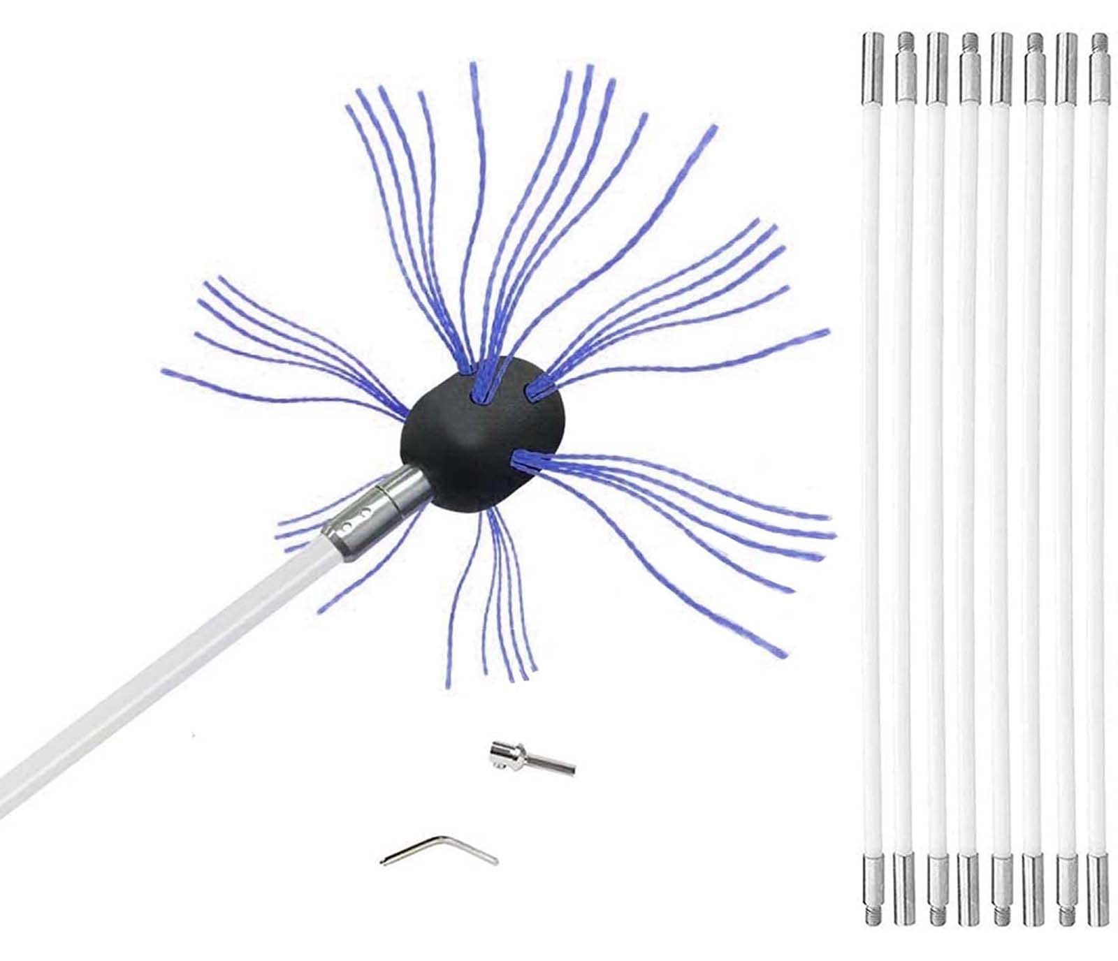 Fireplace Cleaning Kit - Chimney Sweep Brush with Rotating Whip Cleaner, 6/8/10/12 Rods for Electric Drill - Perfect for Fireplace Maintenance & Soot Removal