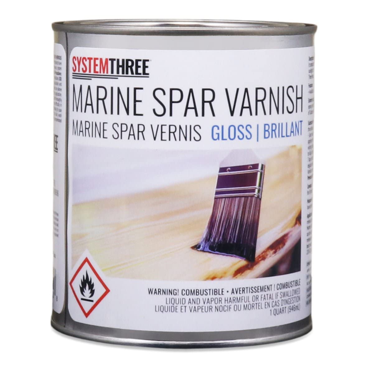 System Three Marine Spar Varnish - High Gloss Finish for Boats & Outdoor Wood - 1 Quart Can - Perfect for Yacht Decking, Outdoor Furniture & Marine Wood Protection