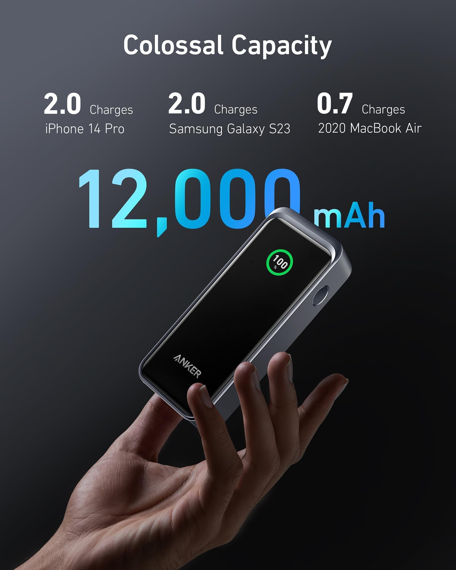 Anker Prime 12,000mAh Power Bank with 130W Fast Charging, Dual USB-C Ports & Smart Digital Display - Portable Charger for iPhone 15/14/13, MacBook, Dell Laptops | Perfect for Travel, Camping & Emergency Backup Power