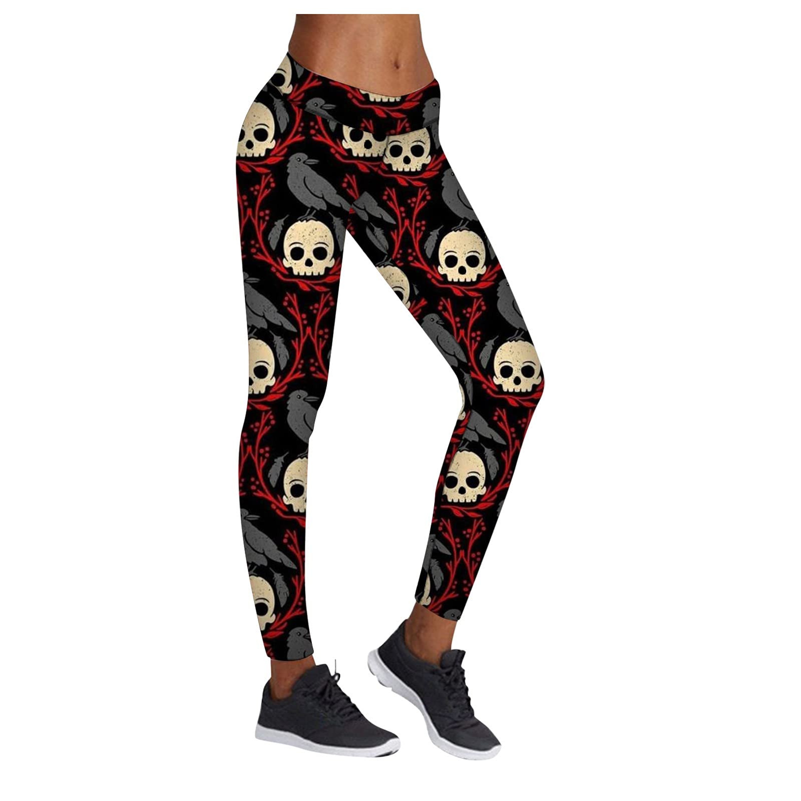 MAYW High Waisted Halloween Pumpkin Printed Leggings for Women - Tummy Control Workout & Yoga Capri Pants | Perfect for Halloween Costumes, Gym Sessions & Fall Fashion