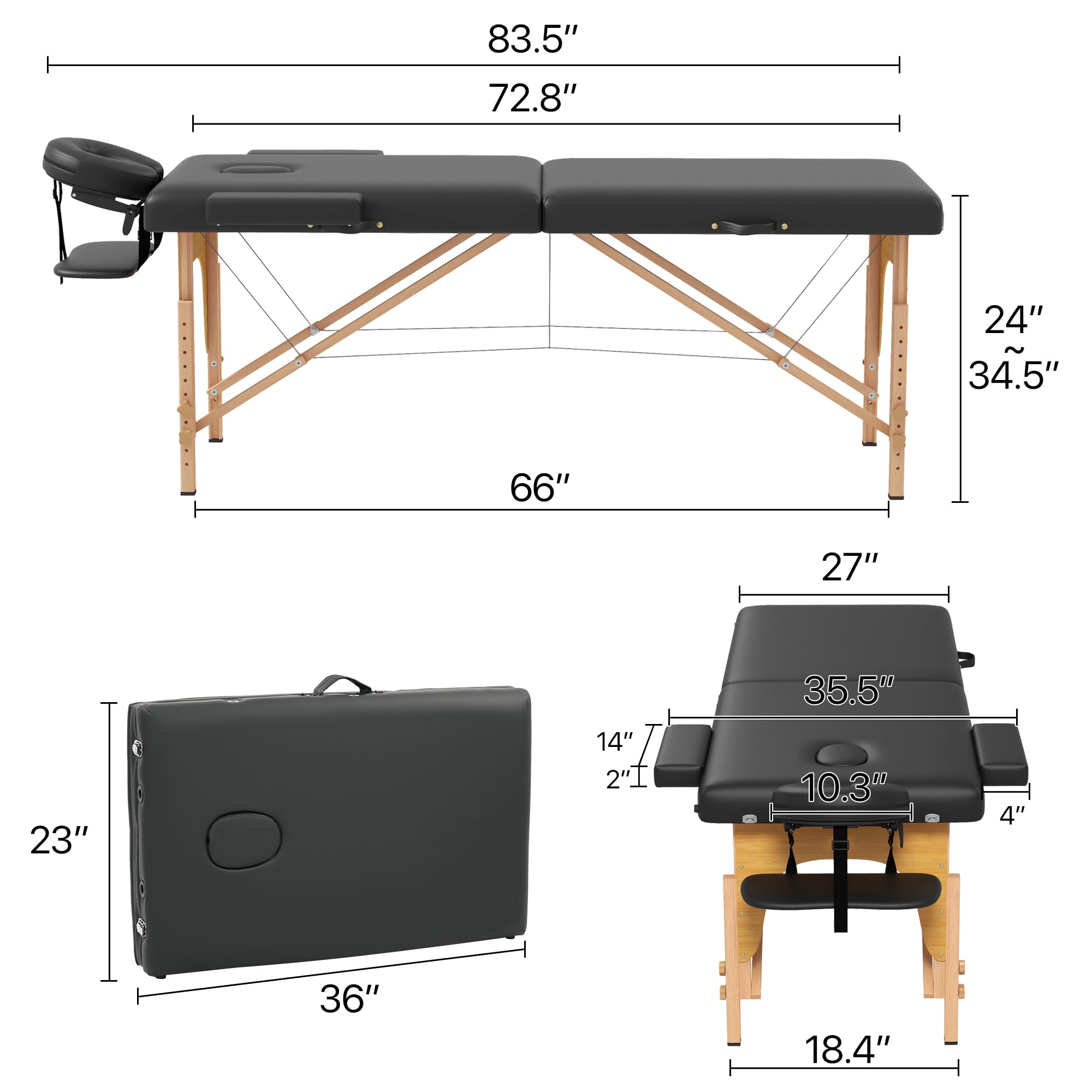 Portable 2-Section Foldable Massage Table - 27
