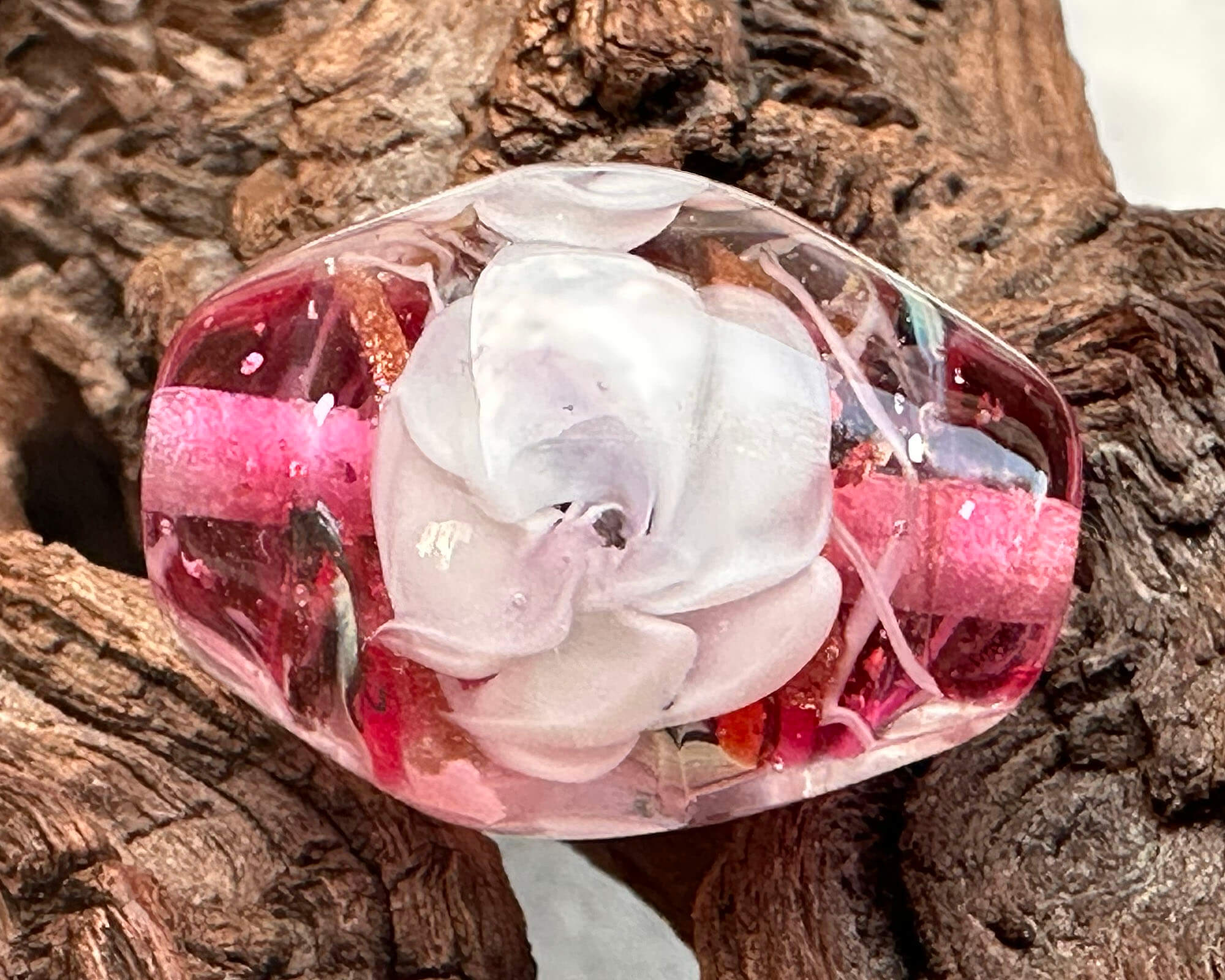 Handmade Pink Floral Lampwork Glass Focal Bead - SRA Certified Artisan Jewelry Component for Necklaces, Bracelets & DIY Craft Projects