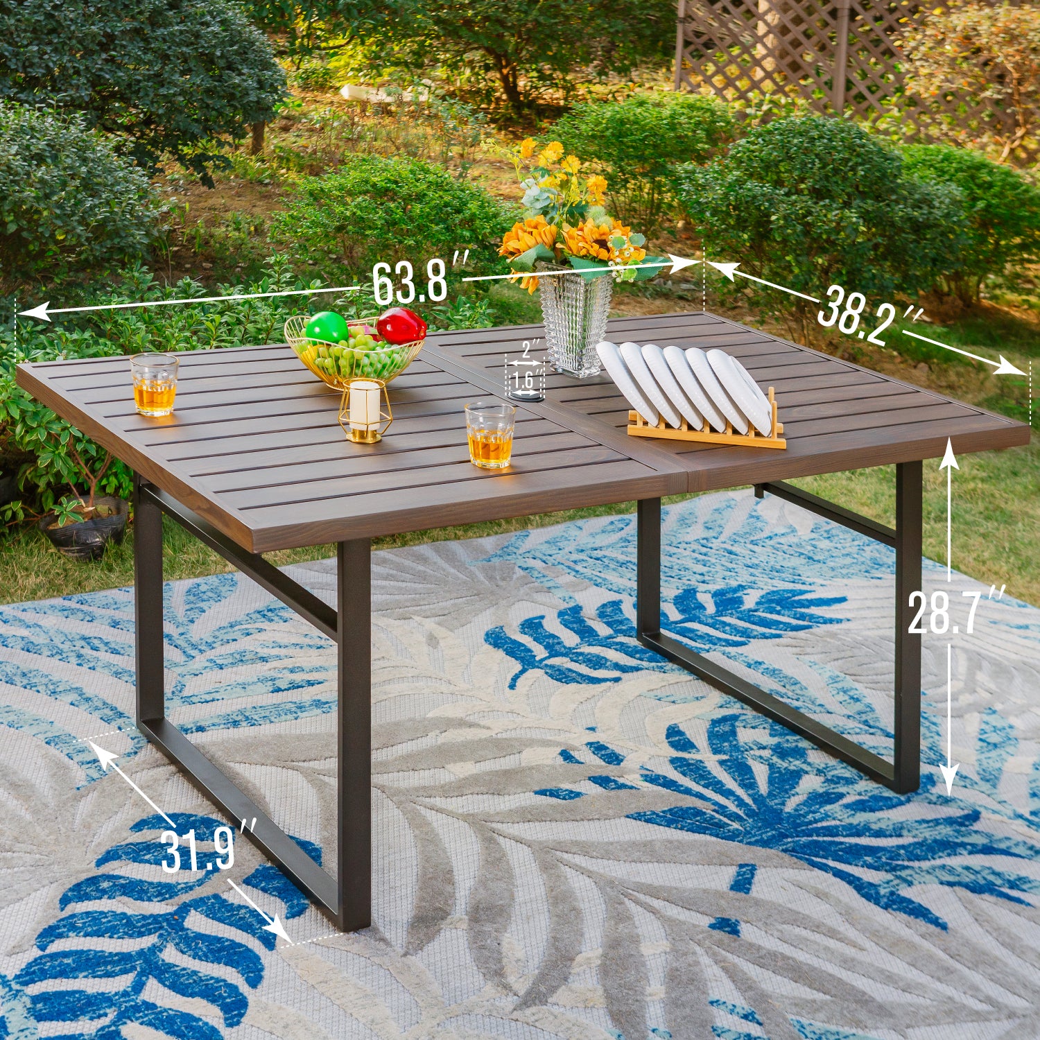 Sophia & William 64 x 38 Inch Wood Grain Patio Dining Table with U-Shaped Legs - Outdoor Garden, Backyard, Poolside Dining Furniture Set