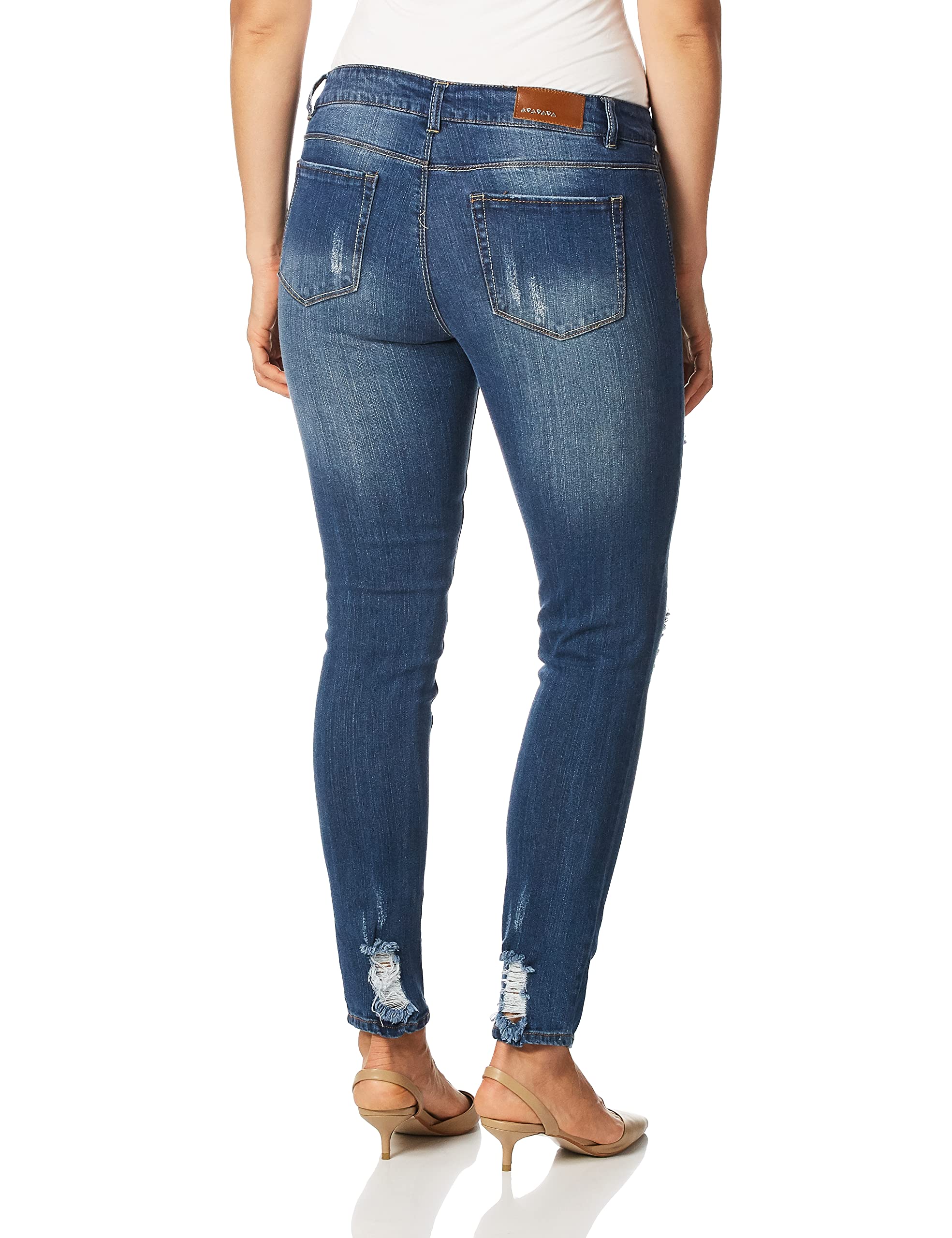 Women's Distressed Medium Wash Skinny Jeans with Rolled Cuff - Trendy Ripped Denim Pants for Casual Outfits & Streetwear Fashion