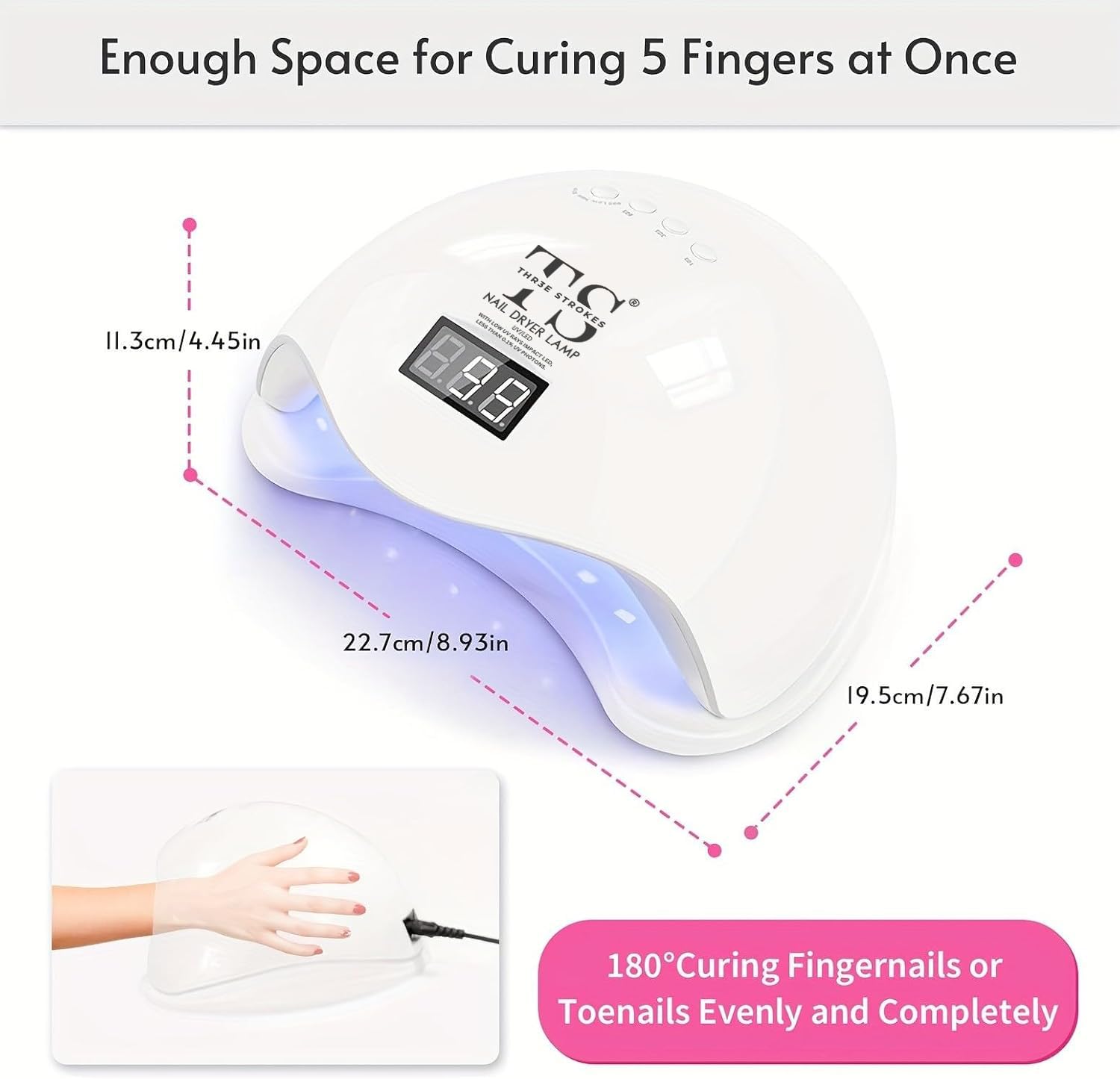 Professional THR3E STROKES UV LED Nail Lamp for Gel Polish Curing - Low UV Rays Transmission, Fast Drying & Salon-Quality Results at Home | Perfect for Manicures, Pedicures & DIY Nail Art