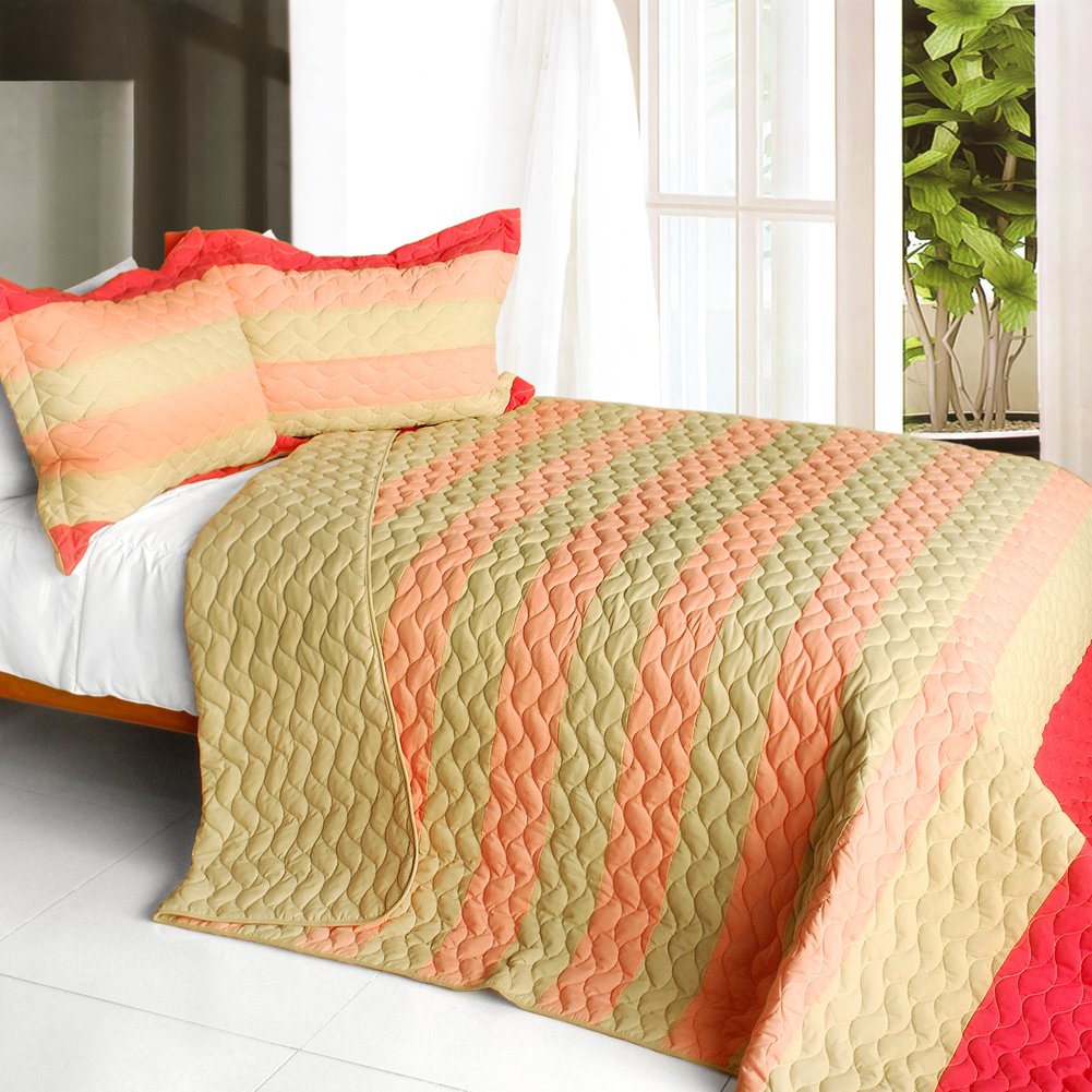3PC Patchwork Quilt Set Full/Queen Size - Champagne Honey Color - Cozy Bedding for Master Bedroom, Guest Room & Dorm Decor
