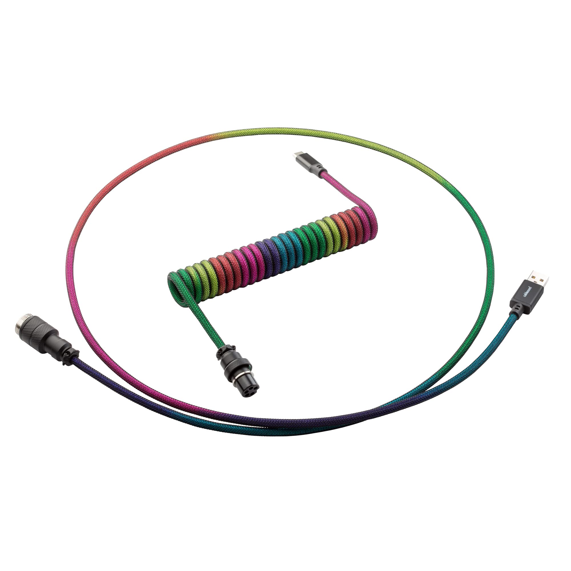 CableMod Pro Coiled Keyboard Cable - USB A to USB C 5.9ft (150cm) - Dark Rainbow Color - Premium Braided Cord for Mechanical Keyboards - Perfect for Gaming, Office & Home Workspace Setup