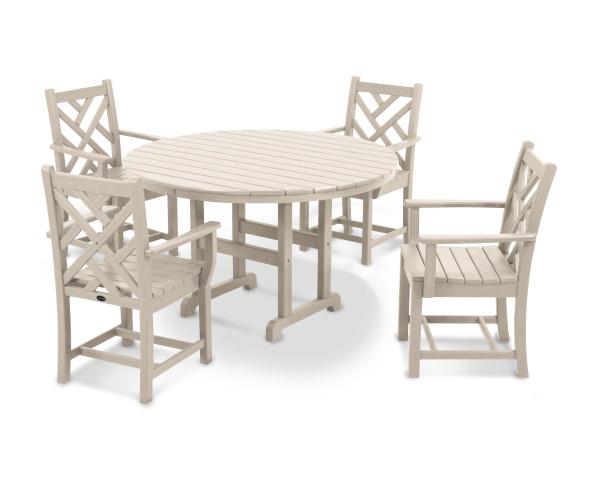 Polywood Chippendale 5-Piece Round Arm Chair Dining Set - Outdoor Patio Furniture for Garden, Poolside & Backyard Entertaining
