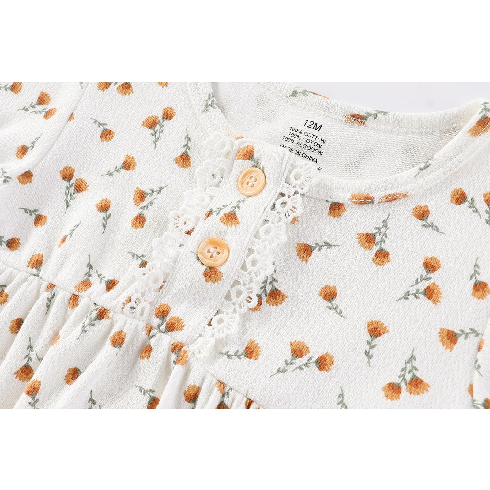 Ruliby Baby Girl Cotton Romper Set - Floral Bubble Bodysuit for Infant Playtime