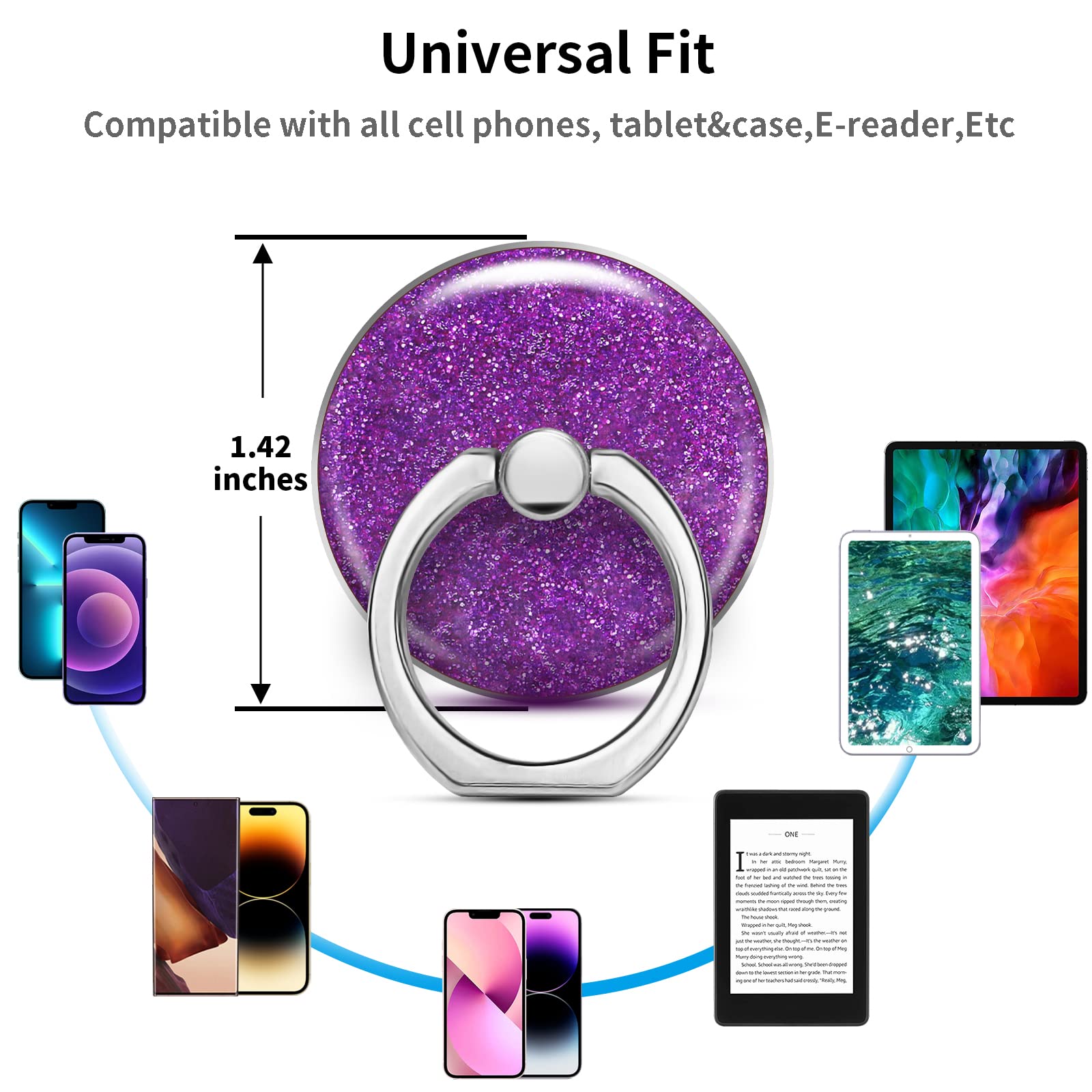 Sparkle Phone Grip Ring Holder - Purple Stand for Women | Phone, Tablet Accessory for Reading & Selfies
