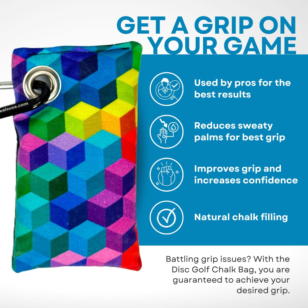 HYZER HOUND DISCS Disc Golf Chalk Bag - Moisture Absorbing Hand Grip Enhancer for Summer Play | Durable & Portable with Carabiner Clip | Essential Disc Golf Accessory for Better Throws | Perfect for Hot Weather, Tournaments & Practice Sessions