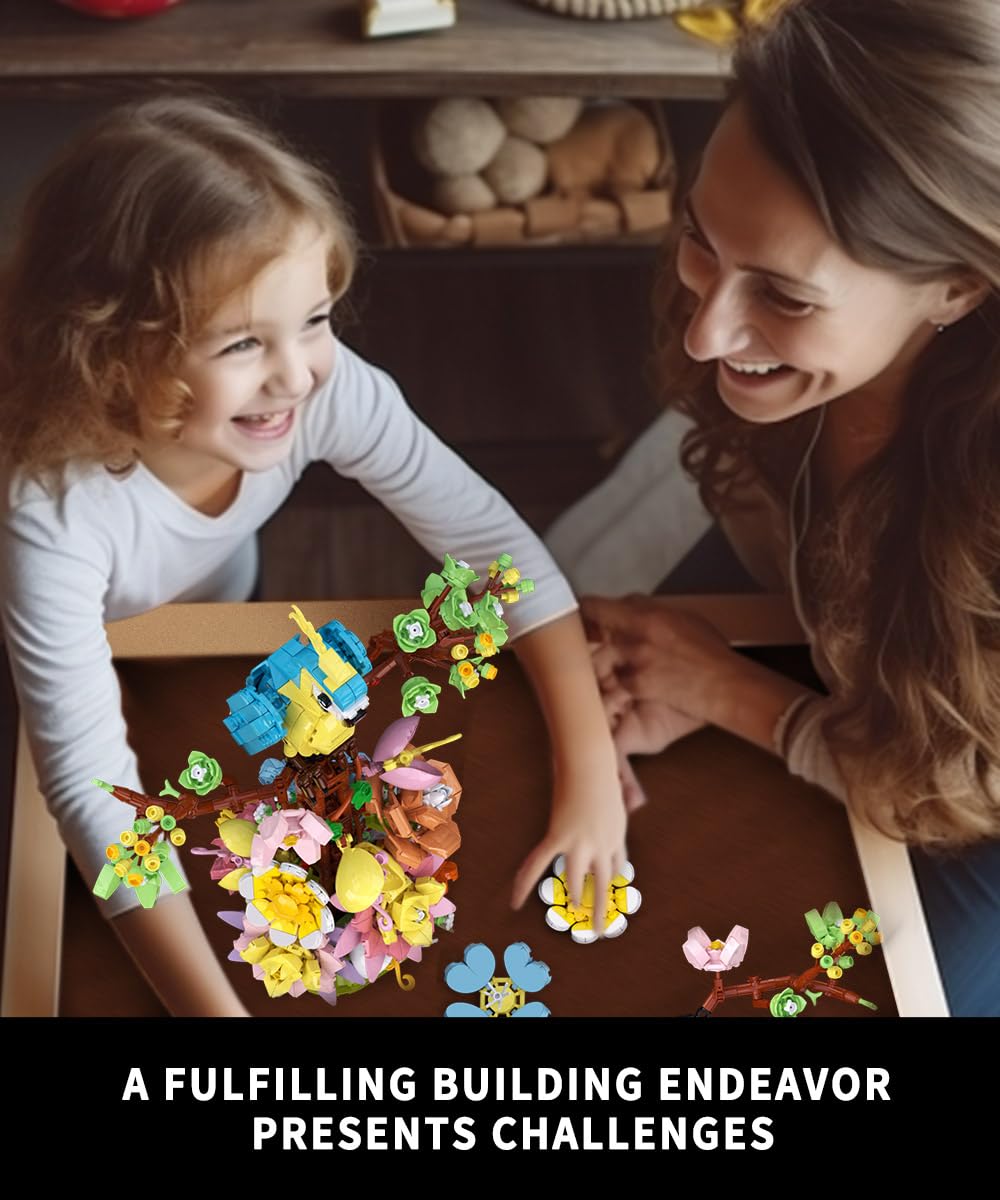 1162pcs Flowers and Parrot Building Blocks Set - Compatible with Lego Botanical Collection, Cute Bird & Succulent Plants - Perfect Gift for Valentine's Day, Mother's Day & Anniversary - Creative Home Decor & Relaxing DIY Project