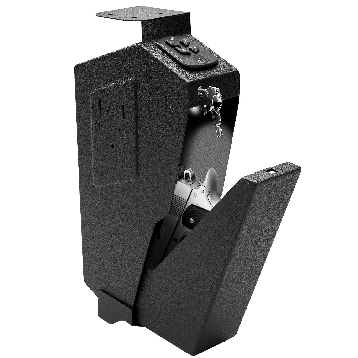 Beside Mount Gun Safe Lock Box - Quick Access Pistol Safe for Nightstand, Desk & RV with Password & Key Lock | Secure Handgun Storage for Home, Travel & Vehicle Safety