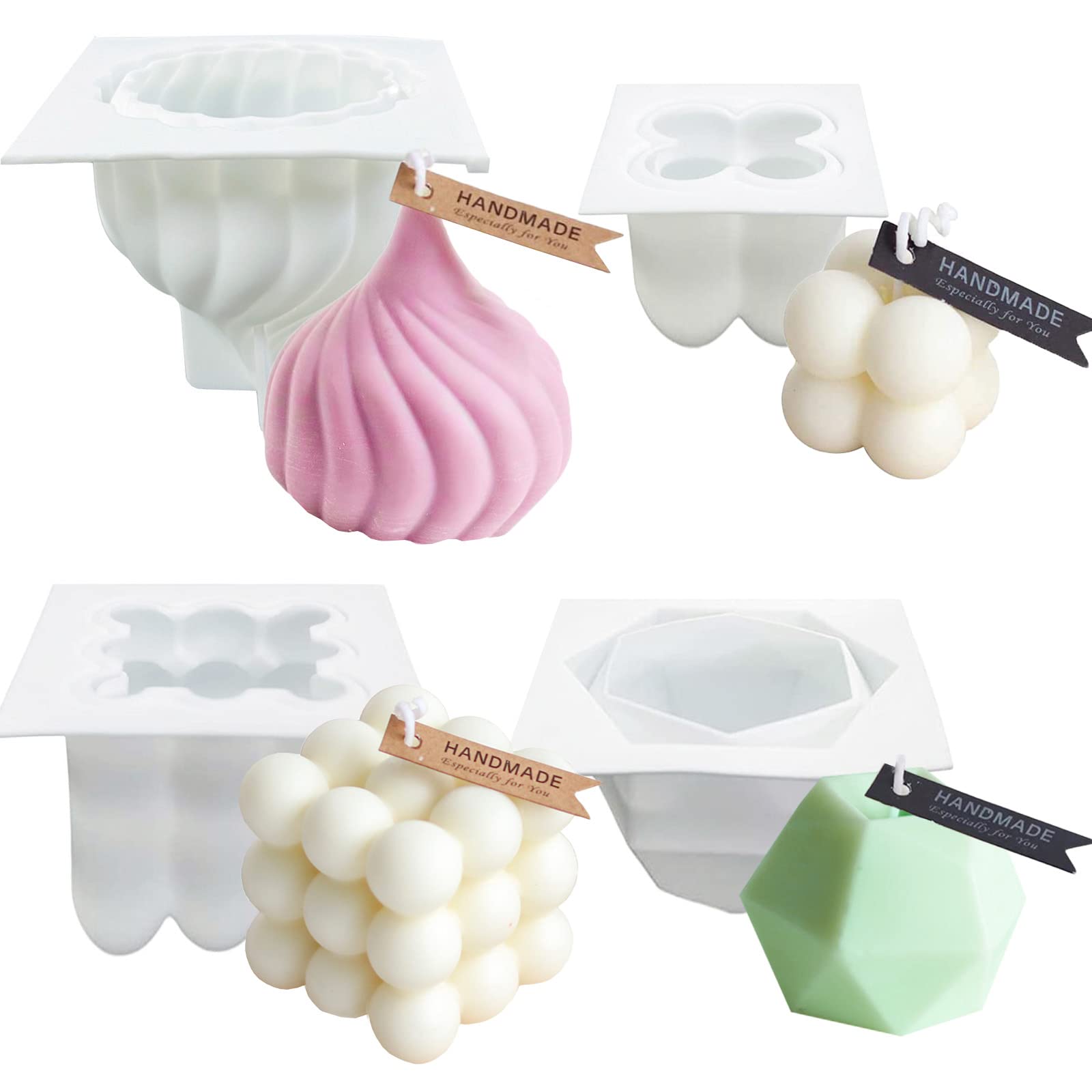 4PCS Silicone Bubble Candle Molds Set - DIY Candle Making Kit for Epoxy Resin, Soap, Chocolate, Pudding & Clay Crafts - Perfect for Home Decor, Wedding Favors & Handmade Gifts