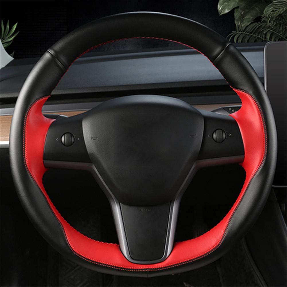 SAXTZDS Premium Hand-Stitched Leather Steering Wheel Cover for Tesla Model 3, Model S & Model X - Luxury Car Accessory for Comfort & Grip (Perfect for Daily Commute & Road Trips)