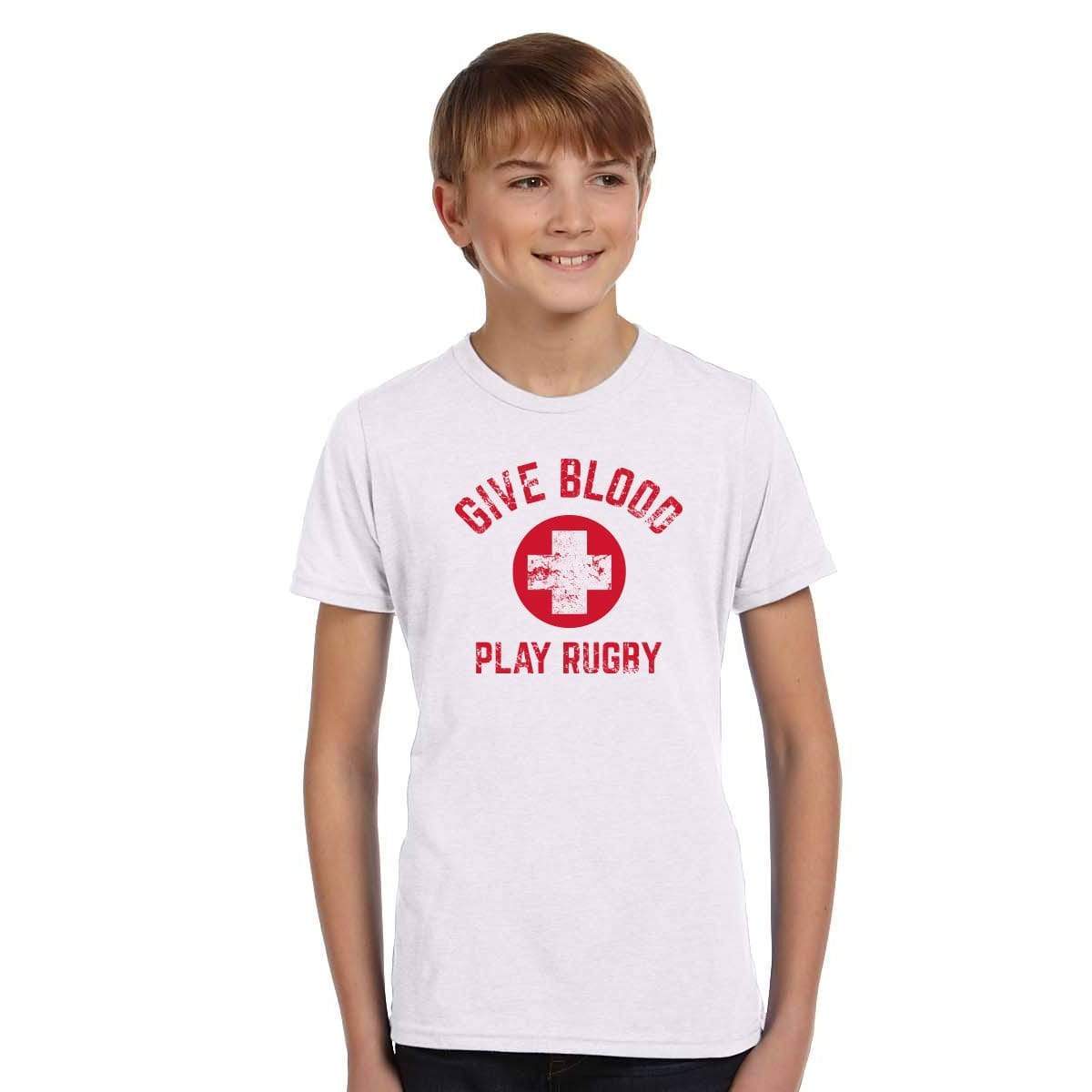 Give Blood Play Rugby Youth T-Shirt - Soft Cotton Rugby Tee for Boys & Girls - Perfect for Rugby Games, Sports Events & Casual Wear