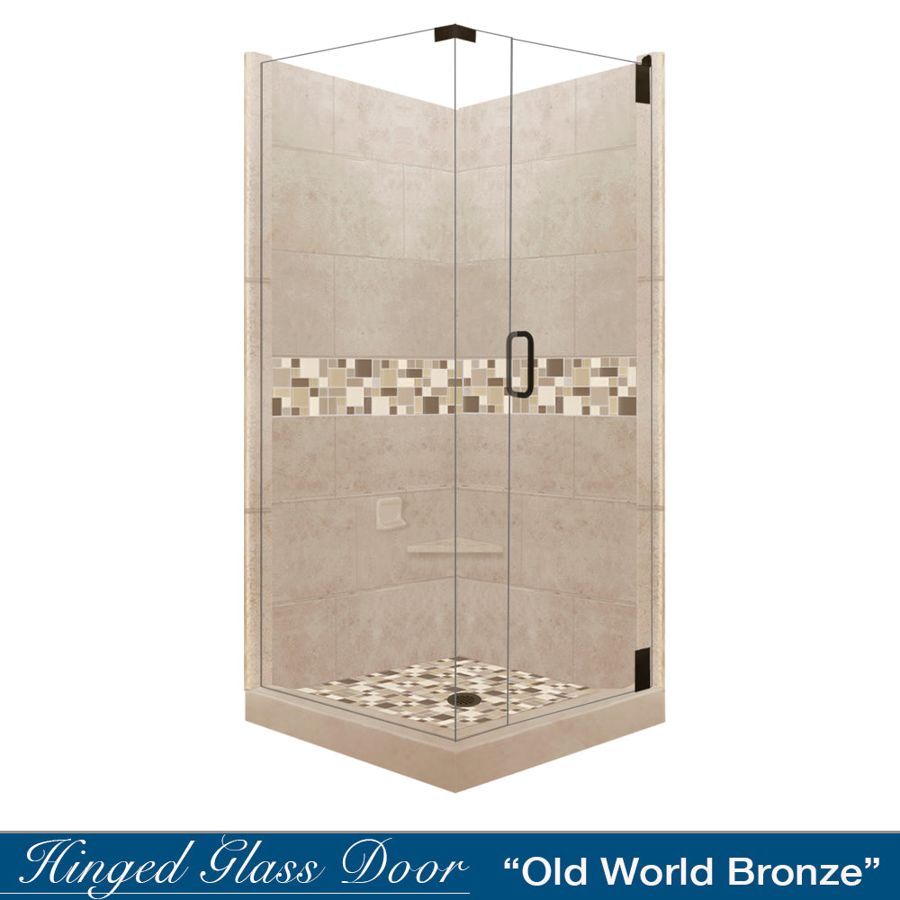 DIY Shower Remodel Kit - Corner Brown Sugar Sistine Stone & Tuscany Mosaic Accent Tile for Bathroom Renovation | Waterproof Peel-and-Stick Backsplash | Easy Installation for Showers, Bathtubs & Kitchen Walls