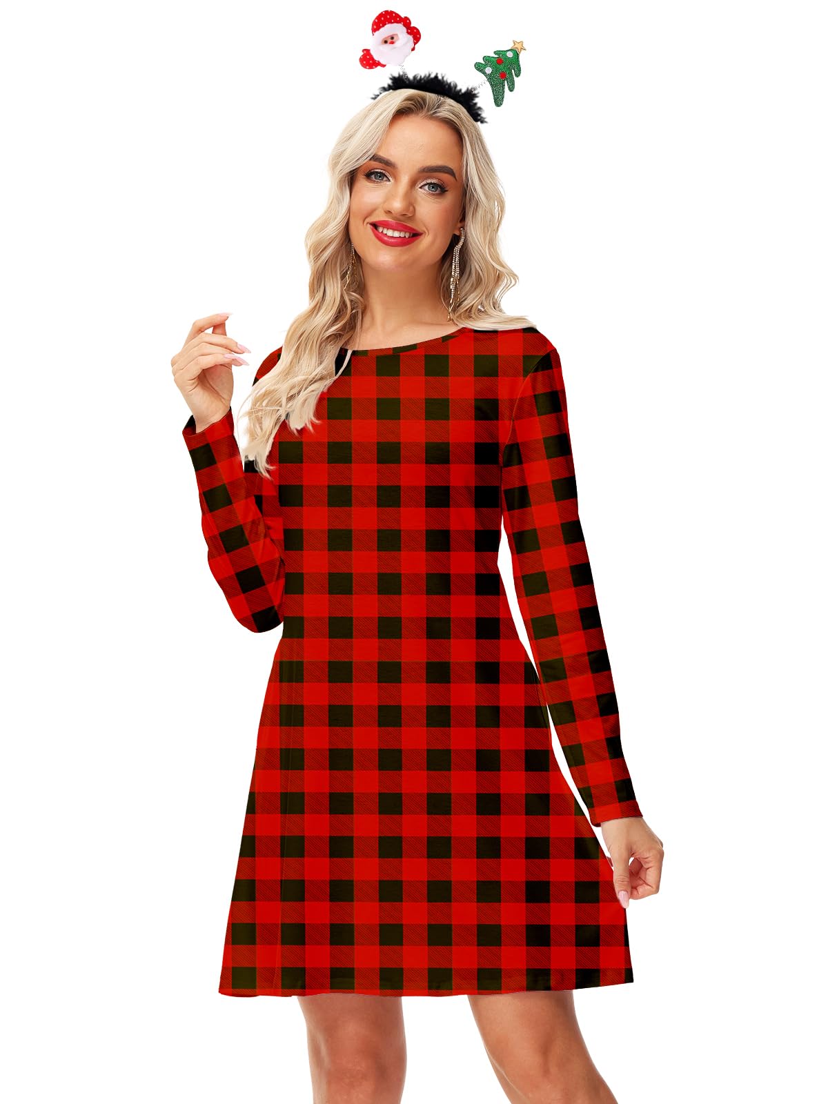 Women's Christmas Red and Black Plaid Dress - Funny Holiday Gift & Winter Party Outfit - Perfect for Xmas Parties, Office Celebrations & Festive Gatherings