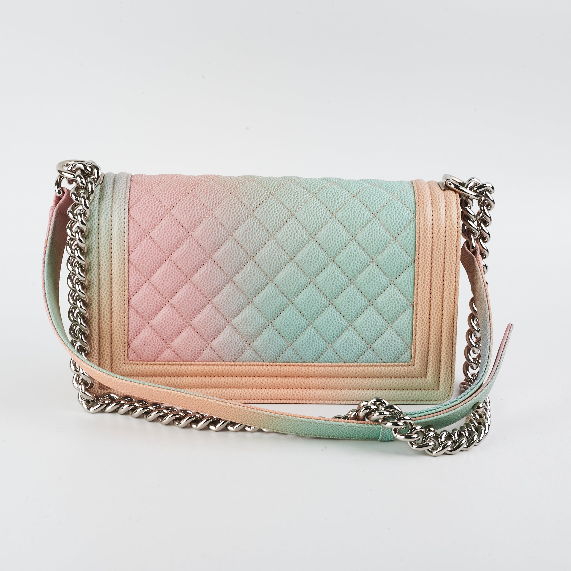 Chanel Caviar Leather Old Medium Boy Bag Rainbow Hardware - Luxury Designer Handbag for Women, Perfect for Parties & Special Occasions