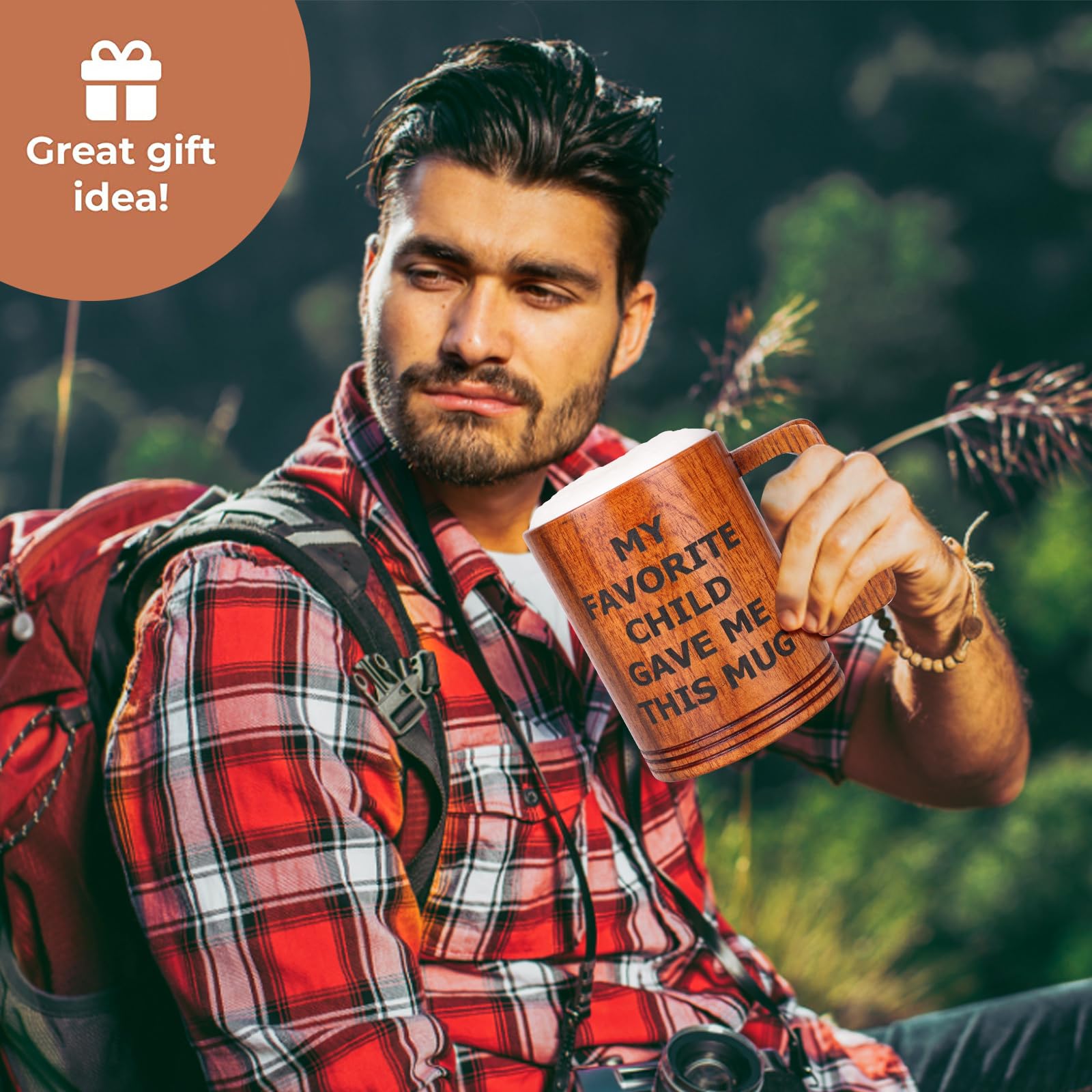 Funny Wooden Beer Mug - Unique Father's Day Gift for Dad from Daughter or Son, Birthday & Christmas Present Ideas for Men - Perfect for Beer Lovers, BBQ Parties & Cozy Home Use