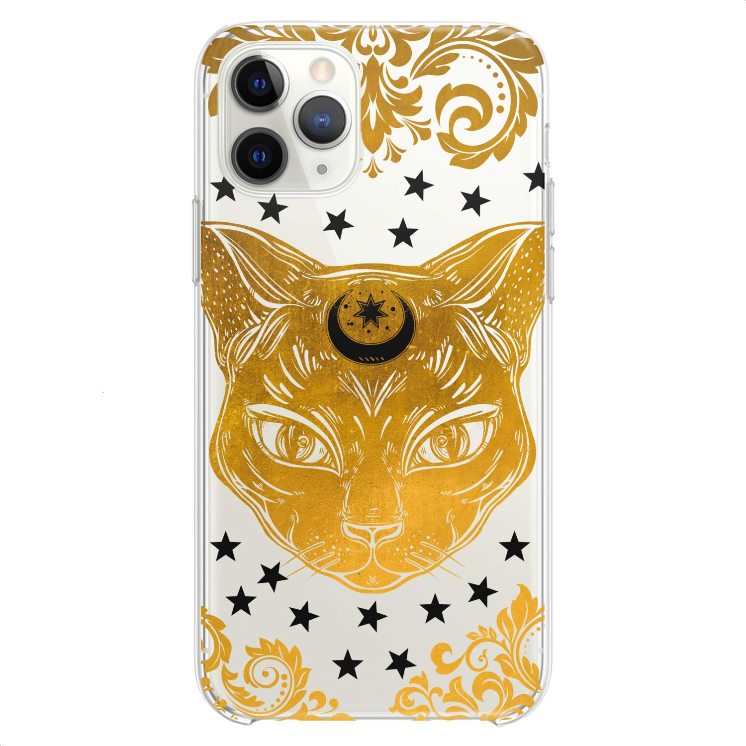 Premium TPU Phone Case for iPhone 16/15/14/13/12/11 Pro Max/Plus/Mini/XS/XR/X/8+/7/6/5/SE - Cute Cat Moon Design, Slim Clear Flexible Silicone Cover with Bohemian Style - Perfect for Girls, Teens & Women (Yellow) | Great for Daily Use, School, Work & Travel Protection