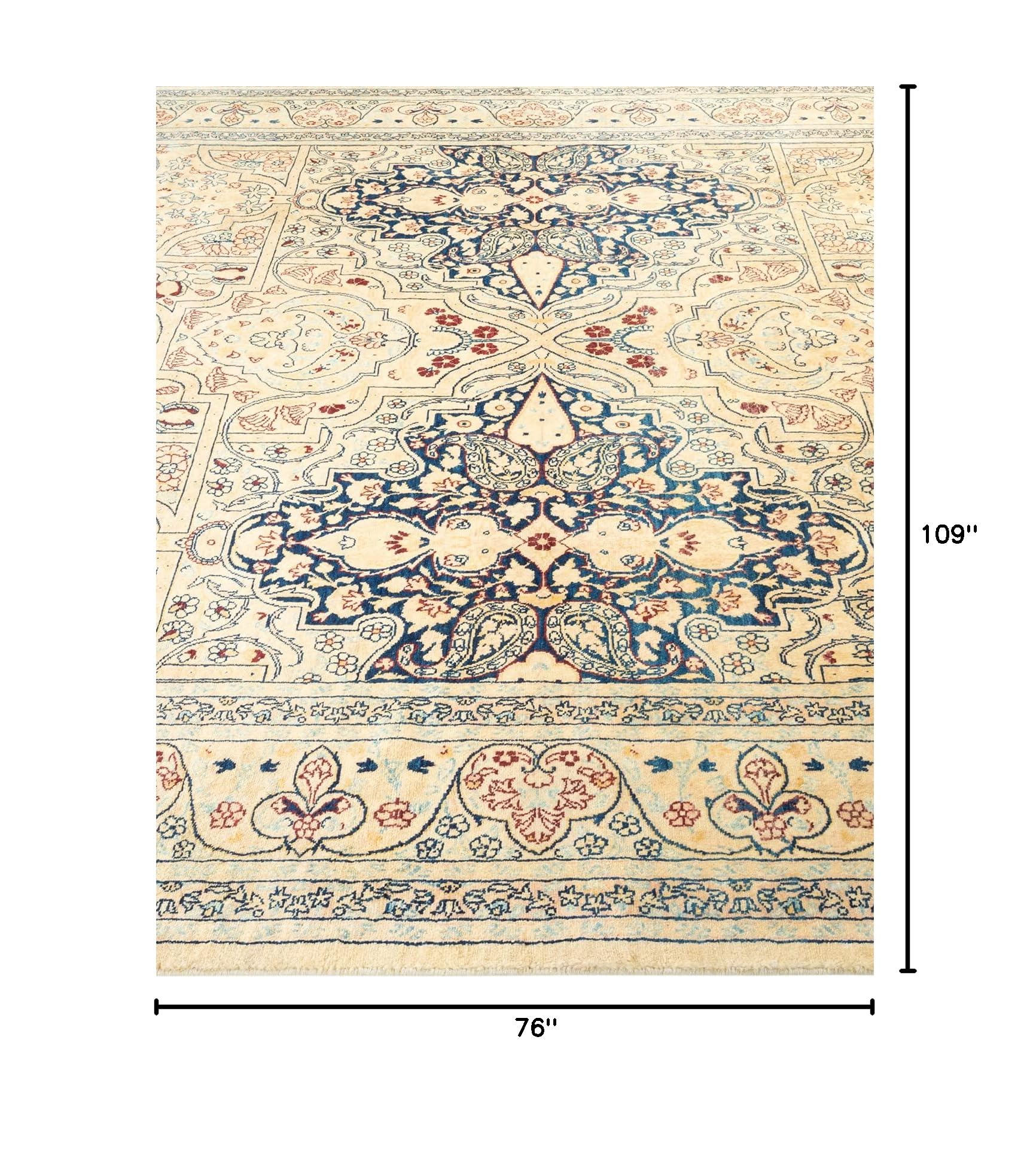 Handmade Wool Traditional Floral Mogul Ivory 6x9 Area Rug - Solo Rugs One of a Kind Hand Knotted - Perfect for Living Room, Bedroom & Home Decor