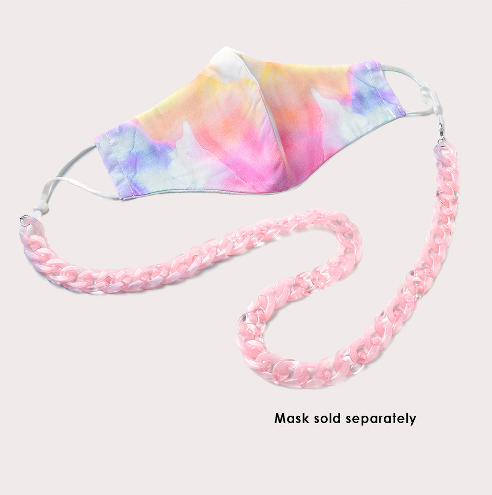 Pink Quartz Mask Chain Necklace - 19mm Curb Link Fashion Jewelry for Women, Perfect for Everyday Wear, Parties & Gifts