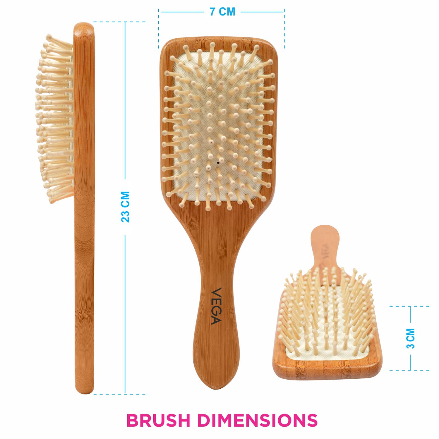 Vega Wooden Bristle Paddle Hair Brush for Men & Women - India's No.1 Hair Brush Brand (E2-PBB) - Perfect for Detangling, Styling & Scalp Massage at Home or Salon