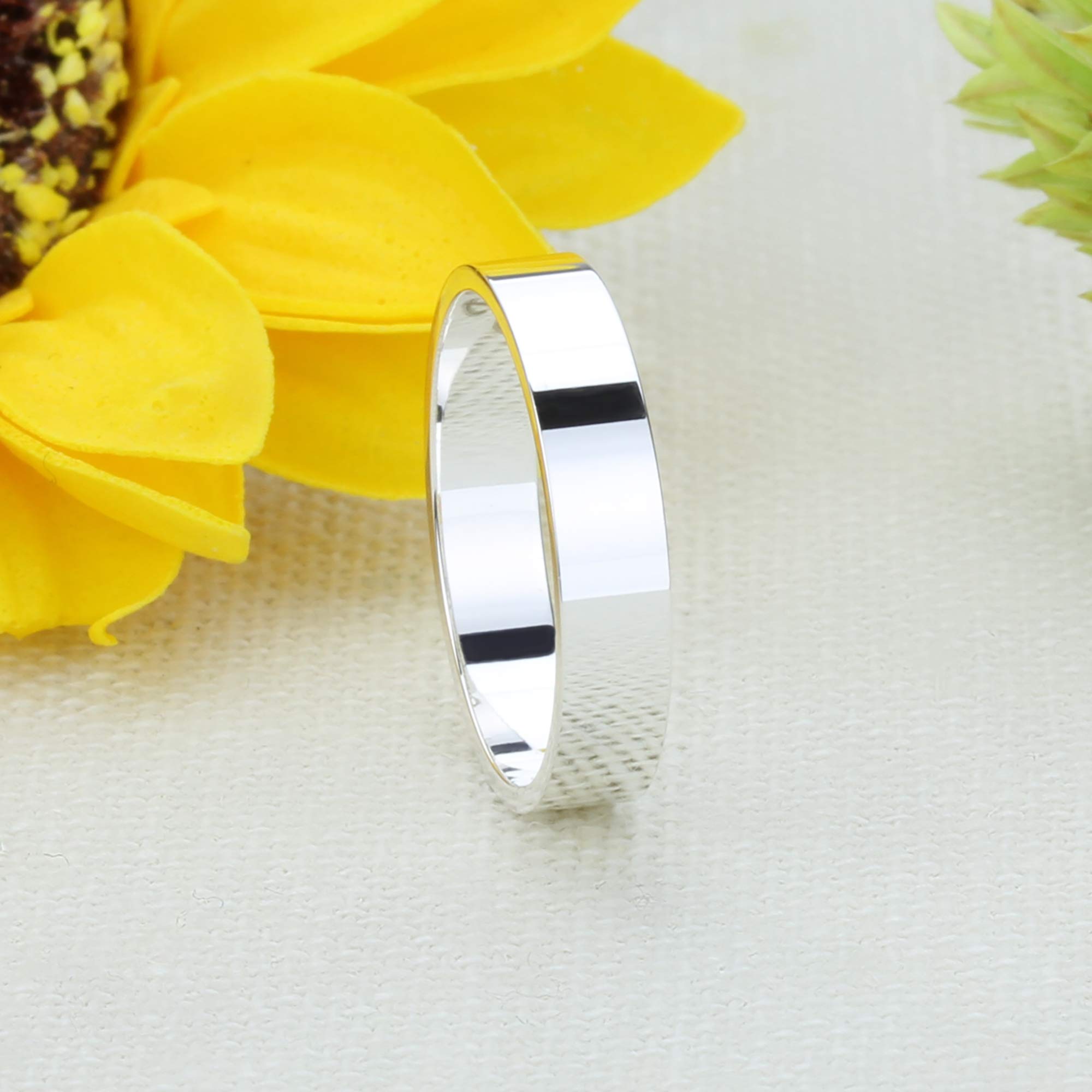 Sterling Silver Wedding Band for Men & Women - 4MM Flat Cigar Plain Ring (Size 4-12) - Perfect for Engagement, Anniversary & Everyday Wear