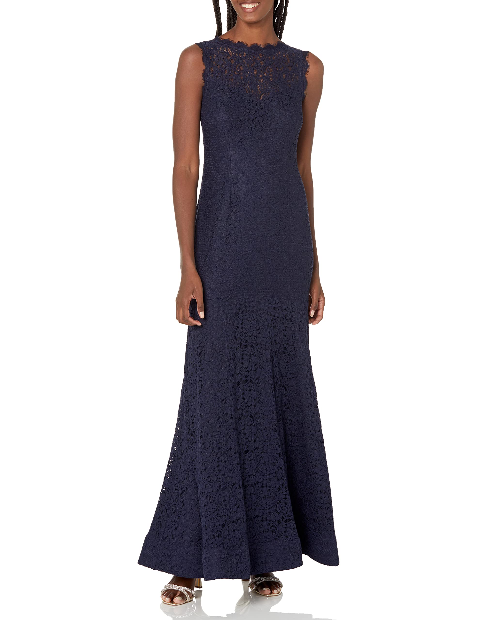Adrianna Papell Women's Sleeveless Lace Trumpet Gown - Elegant Formal Evening Dress for Prom, Wedding & Special Occasions