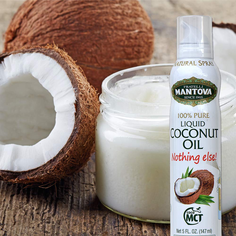 100% Pure Mantova Coconut Oil Spray - Healthy Keto Cooking Oil for Baking, Grilling & Seasoning | Versatile No-Waste Dispenser (5 oz) - Perfect for Meal Prep, Low-Carb Diets & Kitchen Convenience