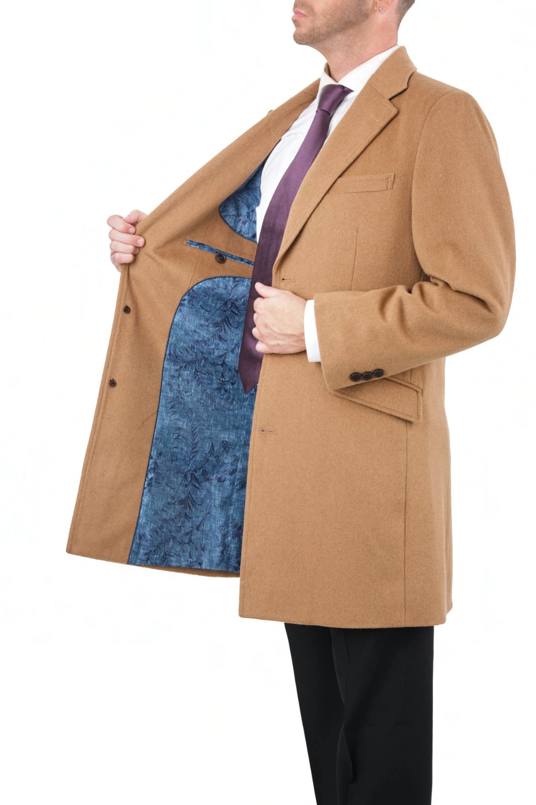 Premium Men's Wool Cashmere Blend Single-Breasted Overcoat - Camel Tan 3/4 Length Winter Top Coat for Business & Formal Occasions | Office Wear, Weddings & Cold Weather Fashion