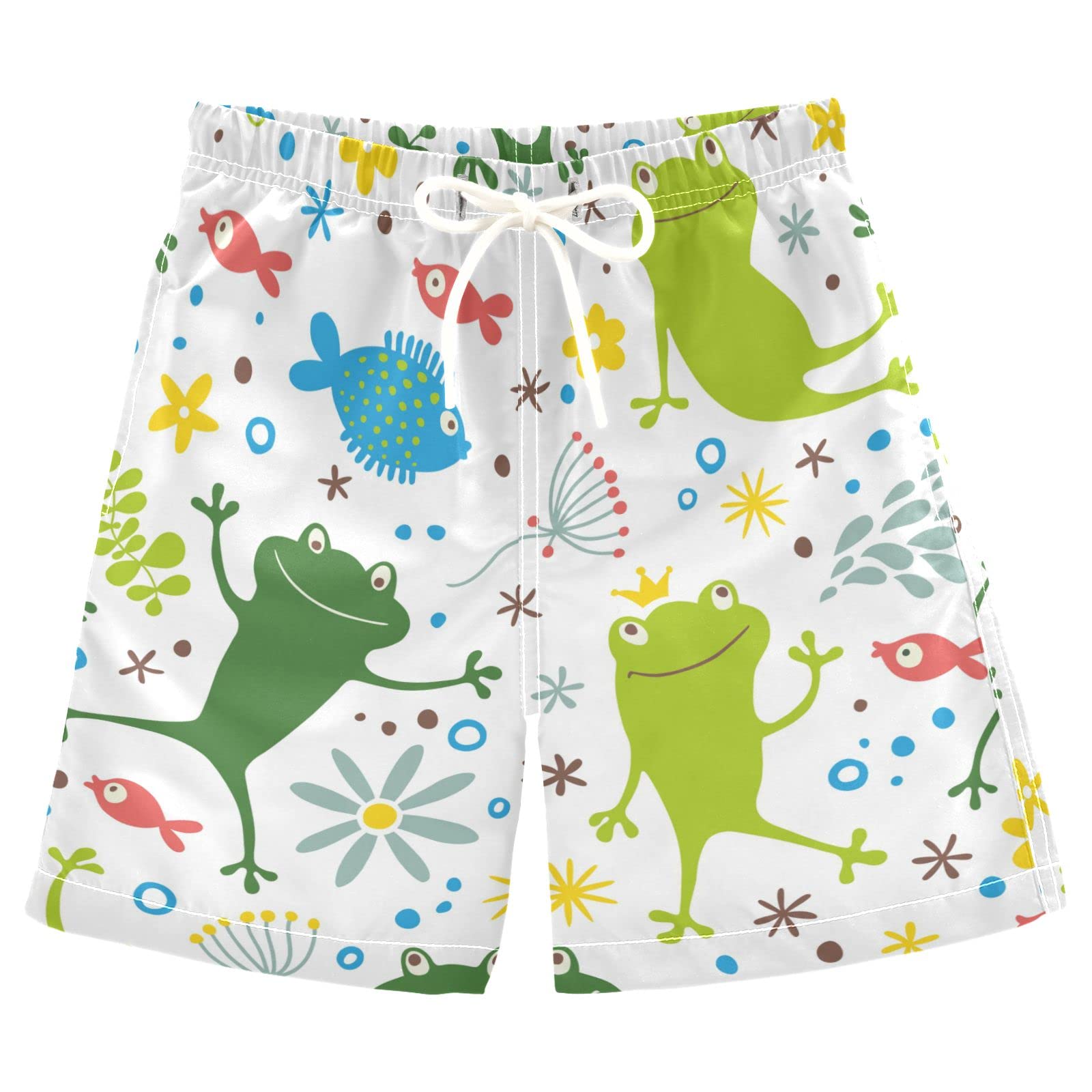 **Funny Frog Floral Kids Swim Trunks - Quick Dry Beach Board Shorts with Mesh Lining for Boys & Girls (Size 8) - Perfect for Pool, Beach & Summer Water Play**