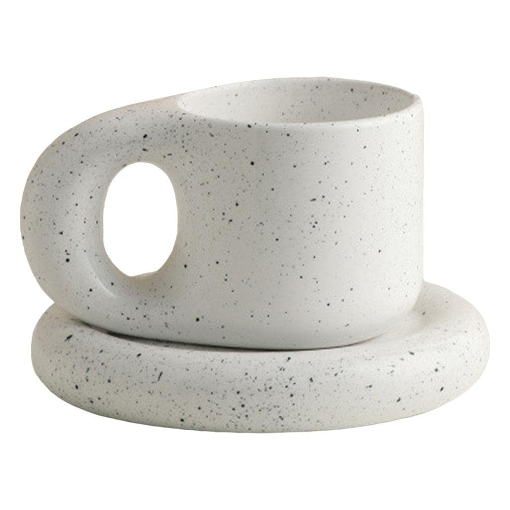 MagiDeal Ceramic Coffee Mug with Fat Handle & Oval Plate - 16oz Tea, Milk, Water Cup - Microwave & Dishwasher Safe for Office, Home - Perfect for Morning Coffee, Afternoon Tea, and Office Drinks