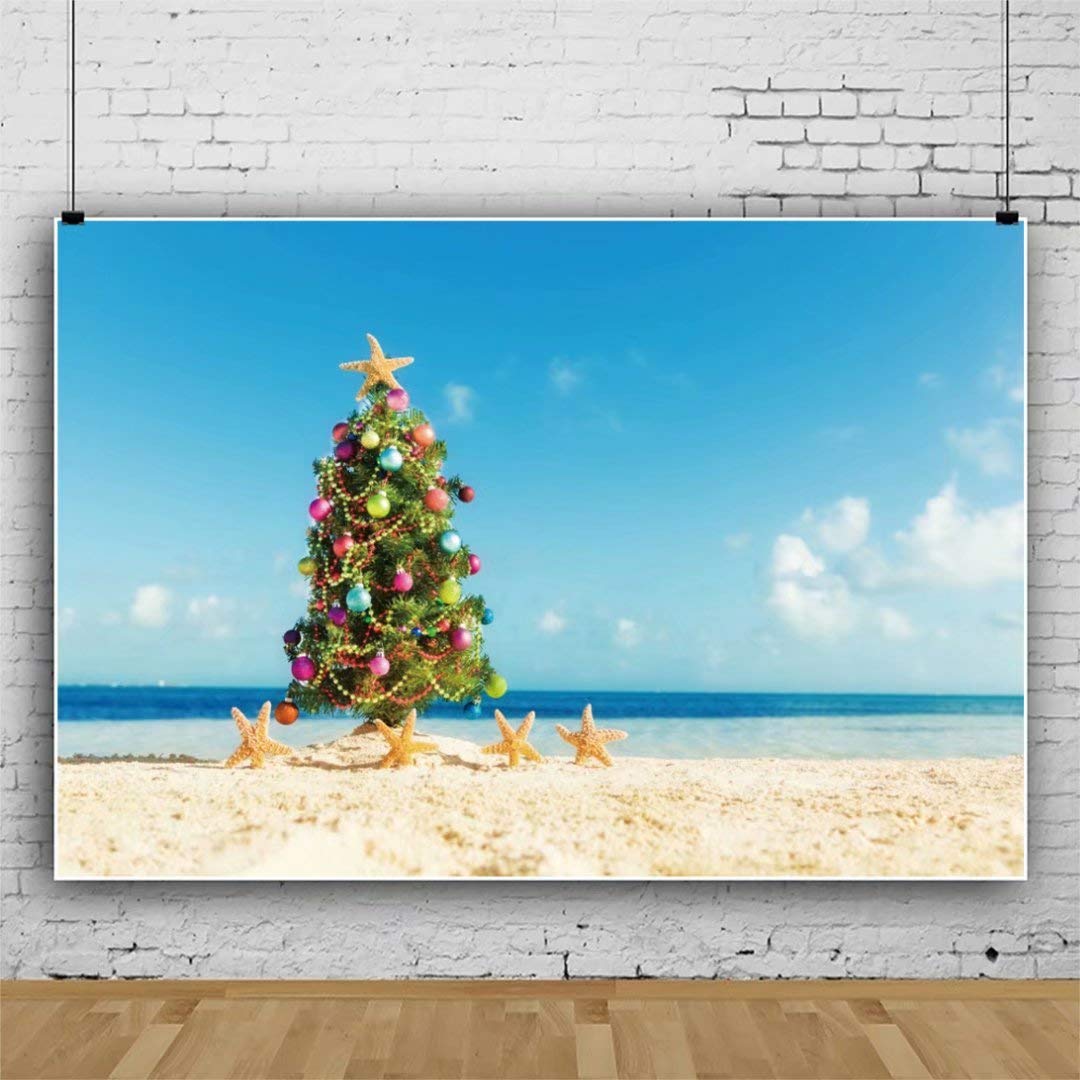 7x5ft Tropical Beach Christmas Backdrop - Hawaiian Luau Party Decoration, Summer Christmas Festival & Mele Kalikimaka Xmas Background | Perfect for Christmas in July Parties, Beach-Themed Celebrations & Holiday Photo Booths