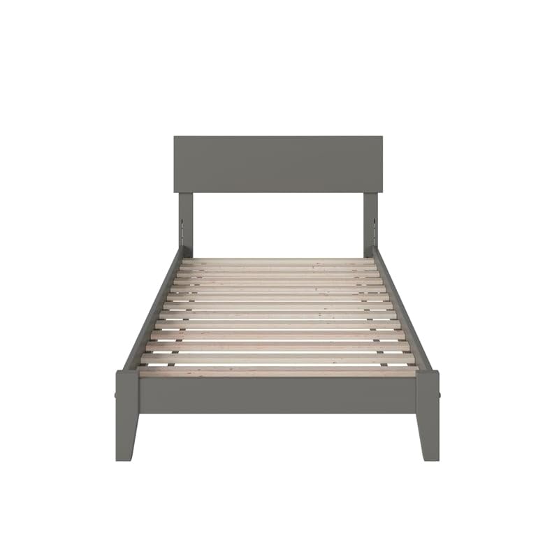 Modern Solid Wood Twin Platform Bed with USB Charger - Gray Minimalist Wooden Bed Frame for Small Spaces | Perfect for Kids Rooms, Guest Bedrooms & Studio Apartments
