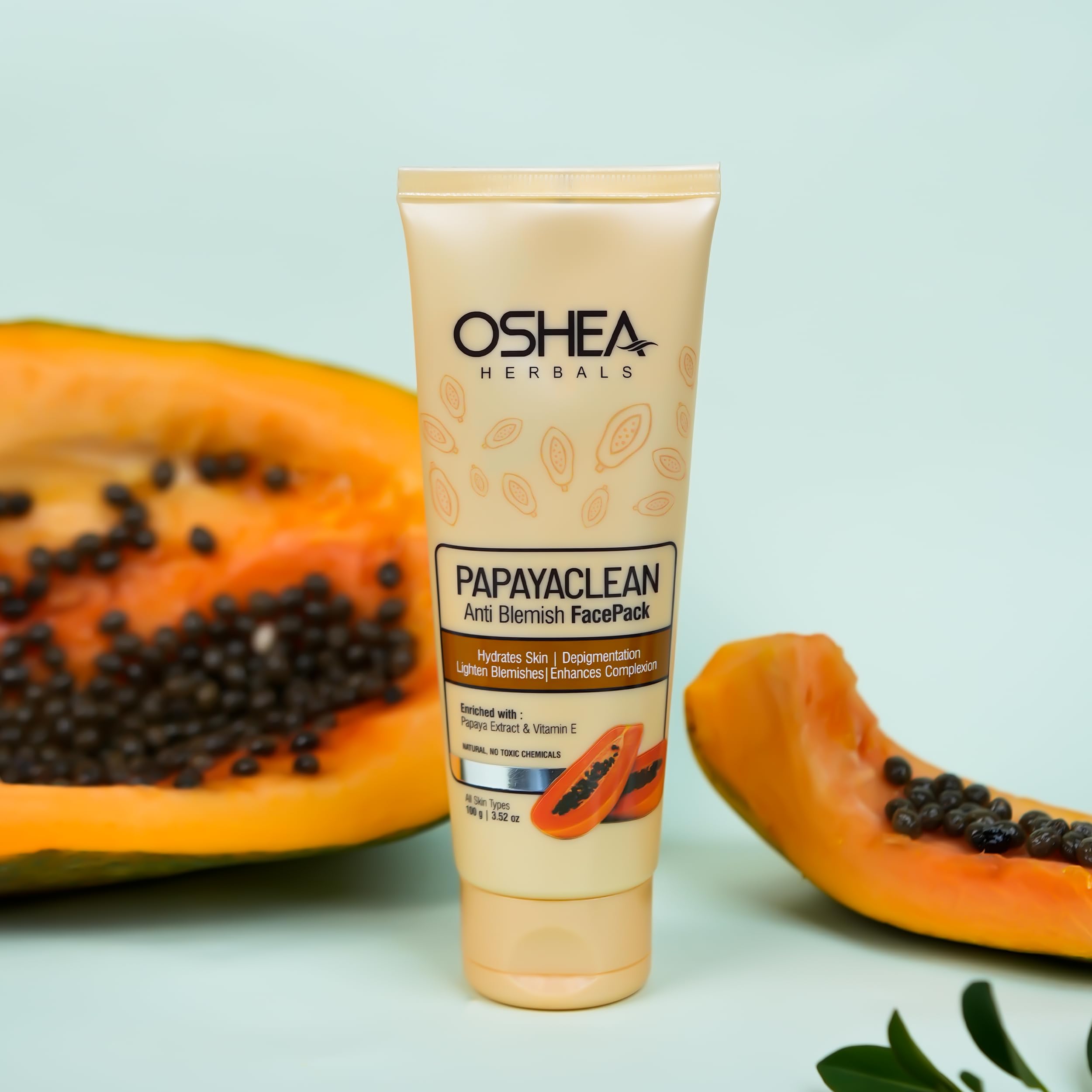 Oshea Herbals Papayaclean Anti Blemish Face Pack for All Skin Types | Hydrating & Brightening Facial Mask with Papaya Extract & Vitamin E | Reduces Dark Spots & Acne Scars | Perfect for Daily Skincare Routine & Spa Treatments - 100g