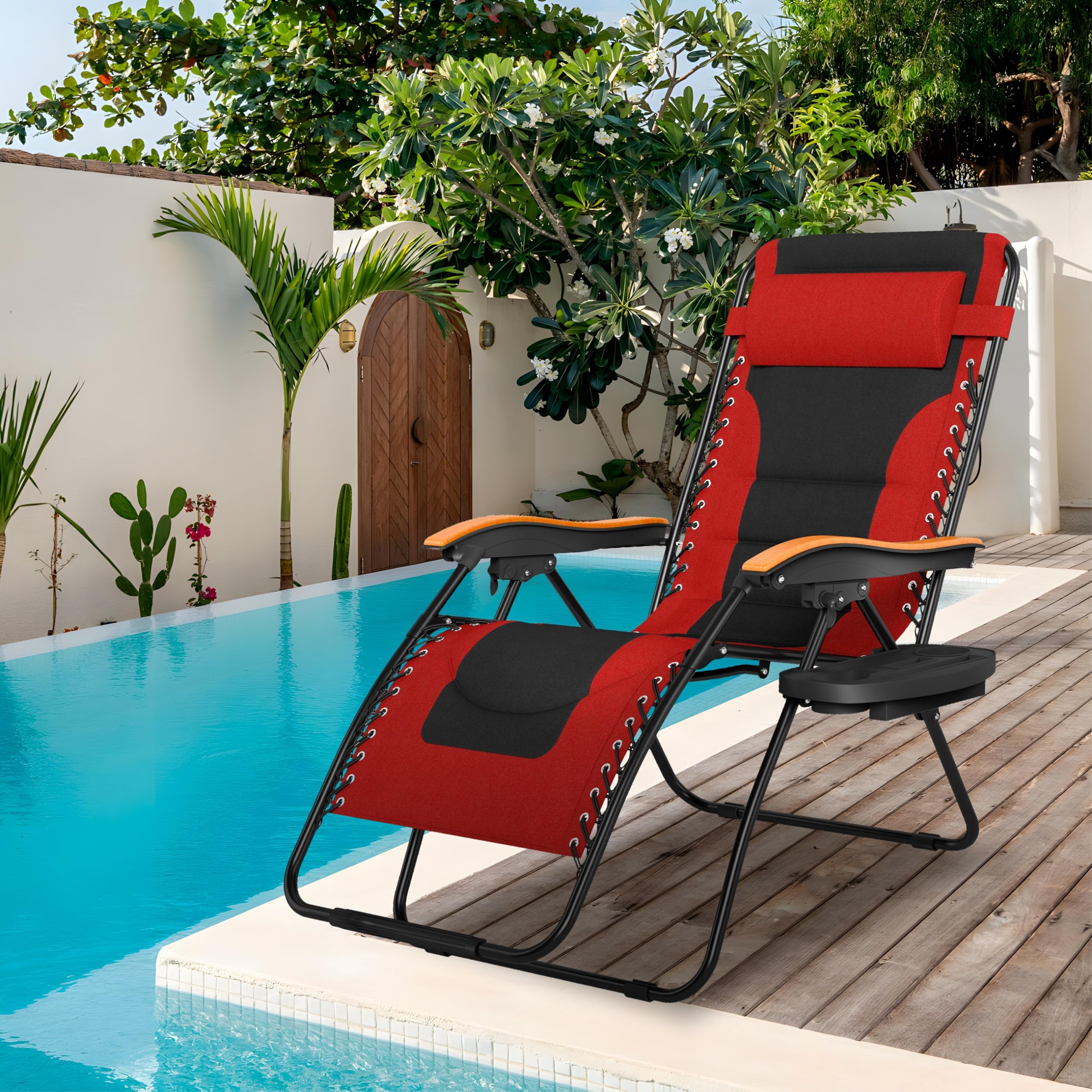 **Sophia & William Oversized XL Zero Gravity Recliner Chair Set of 2 – Padded Adjustable Folding Lounge Chair with Wide Armrest & Cup Holder – Supports 400 lbs – Red – Perfect for Patio, Backyard, Poolside & Indoor Relaxation**