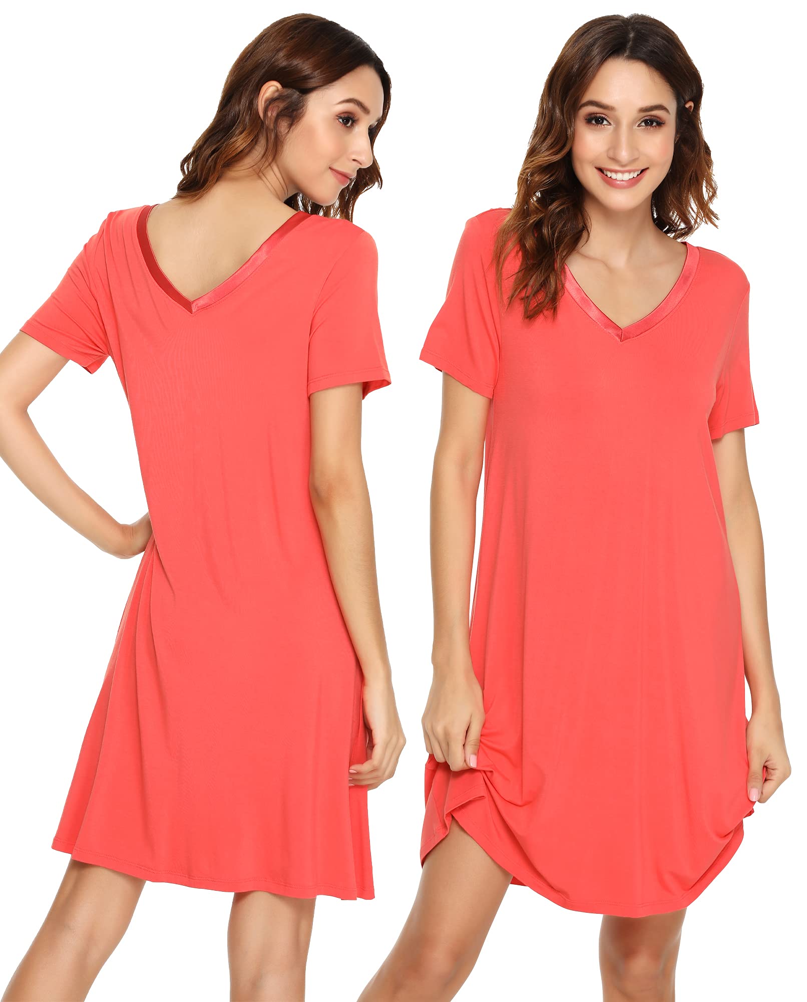 WiWi Soft Women's Bamboo Viscose Nightgowns - Plus Size Short Sleeve Sleepwear Pajamas (Sizes S-4X) for Comfortable Sleep & Lounge Wear