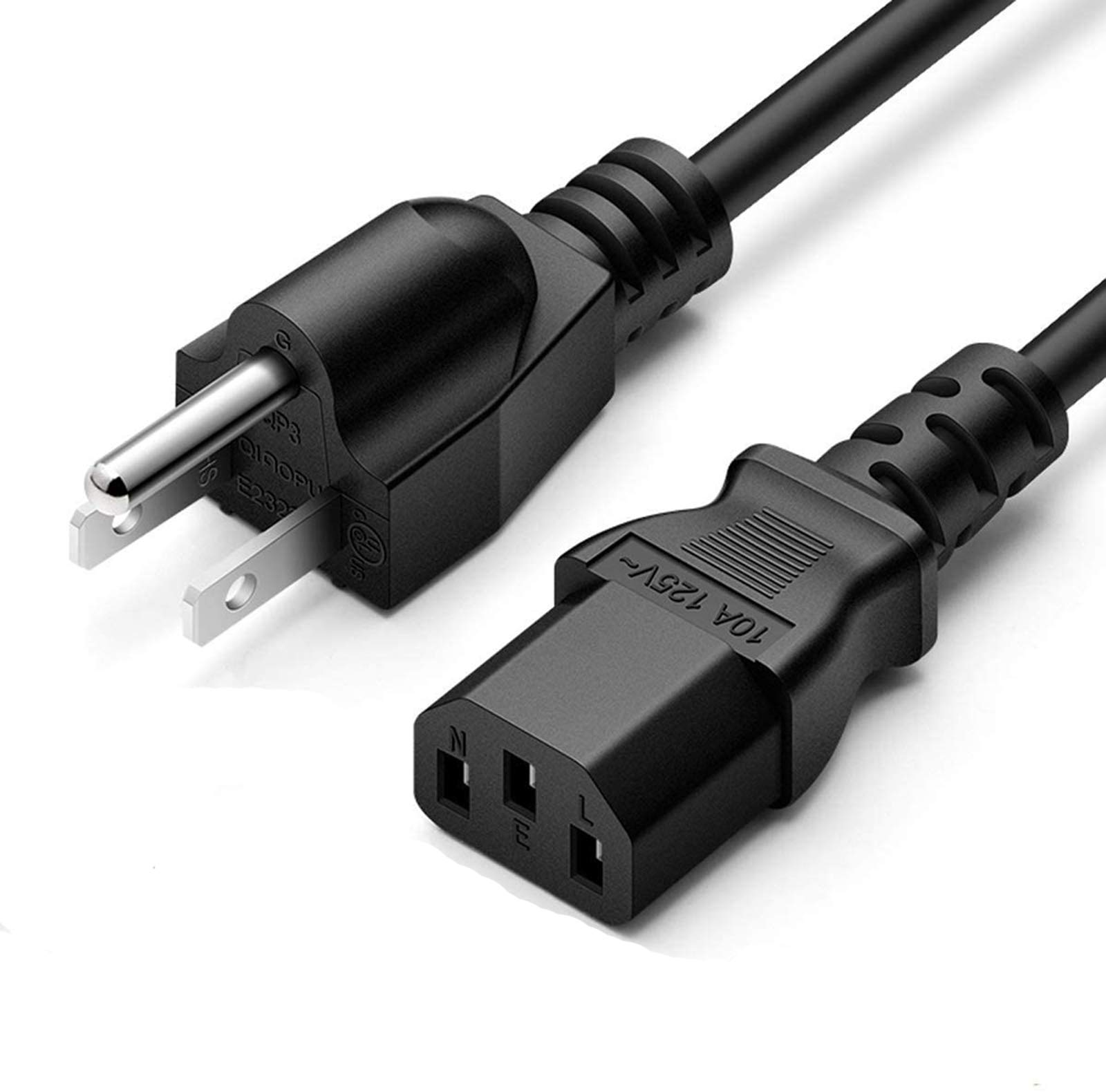 12 Ft 3-Prong AC Power Cord for Computers, TVs, Printers - Compatible with Samsung, LG, Sony, Panasonic, Philips, Acer, Asus & More - Perfect for Home Office, Gaming Setup & Entertainment Systems