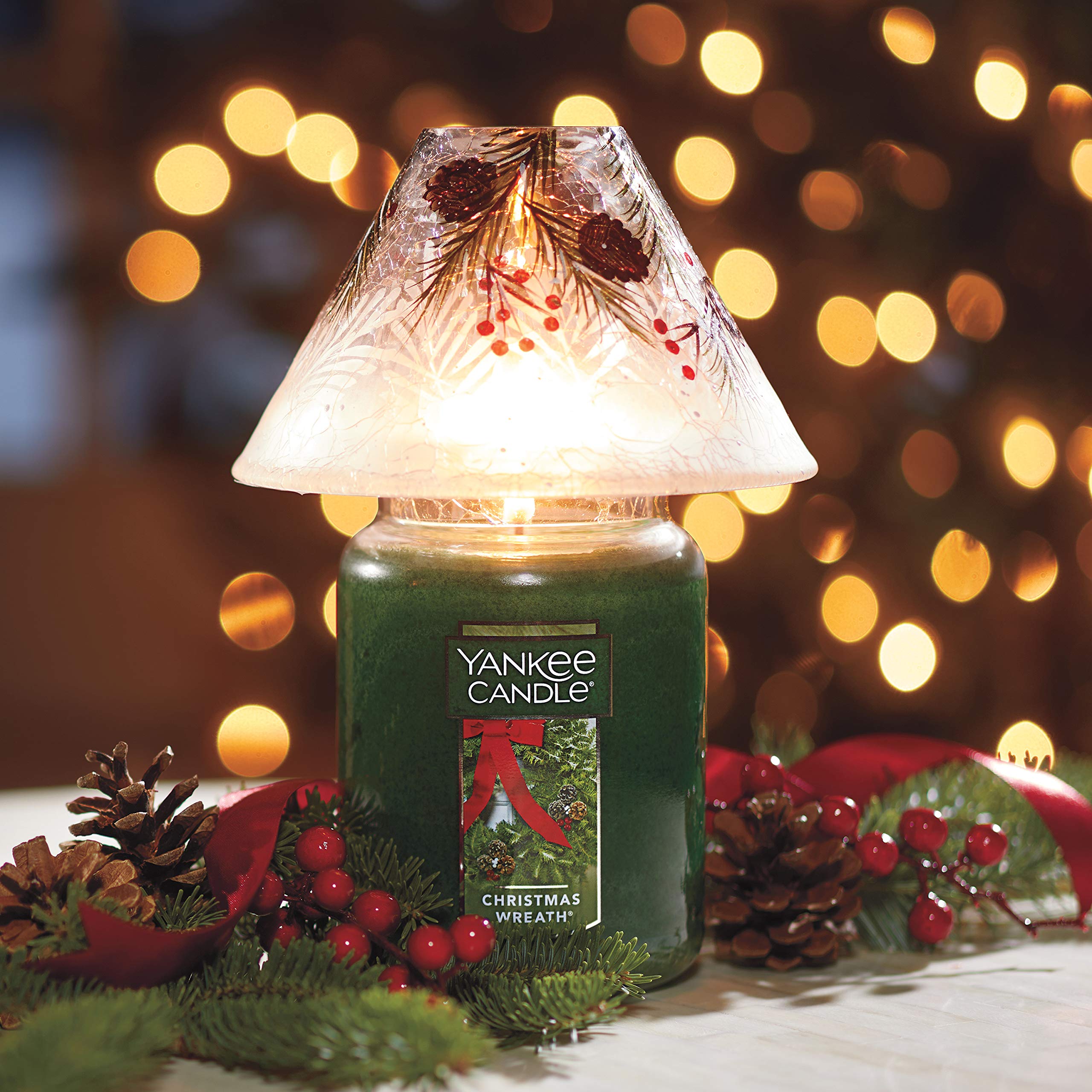 Yankee Candle Christmas Wreath Scented Large Jar Candle - 22oz Single Wick, 110+ Hours Burn Time - Perfect for Holiday Decor, Cozy Home Ambience & Gift Giving