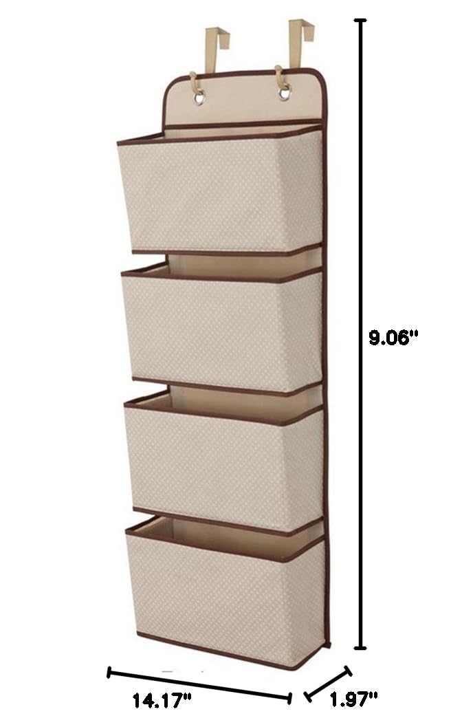 4-Pocket Over The Door Hanging Organizer - Durable Non-Woven Fabric Storage Bag for Toys, Towels, Bottles & More - Perfect for Bedroom, Bathroom & Closet Organization