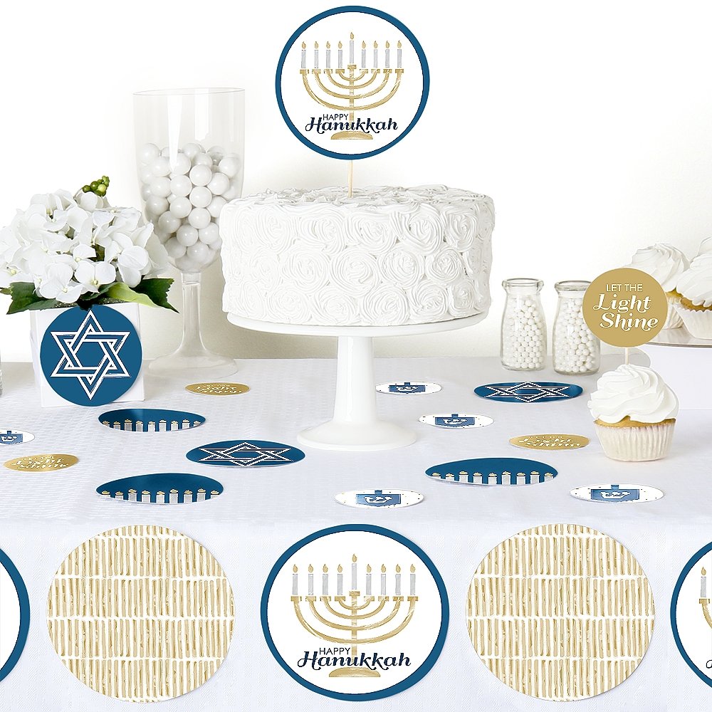 Happy Hanukkah Giant Circle Confetti - 27-Piece Chanukah Party Decorations Set for Table Scatter, Photo Backdrops & Holiday Celebrations
