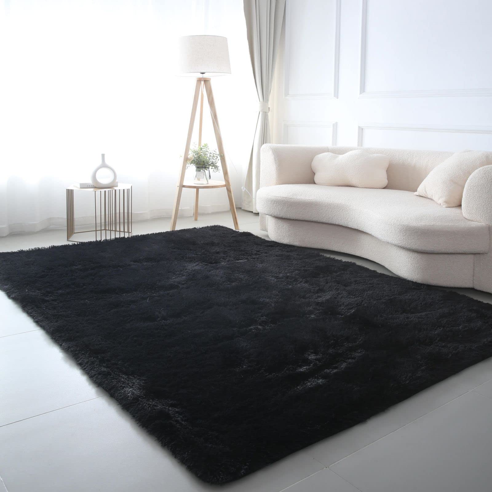 CAIYUECS Ultra Soft Shag Area Rug - Plush Faux Fur Rug for Bedroom, Living Room & Nursery - Non-Skid Modern Home Decor (8x10 Feet, Black) - Perfect for Kids Room, Cozy Floor Seating & Stylish Interior Design
