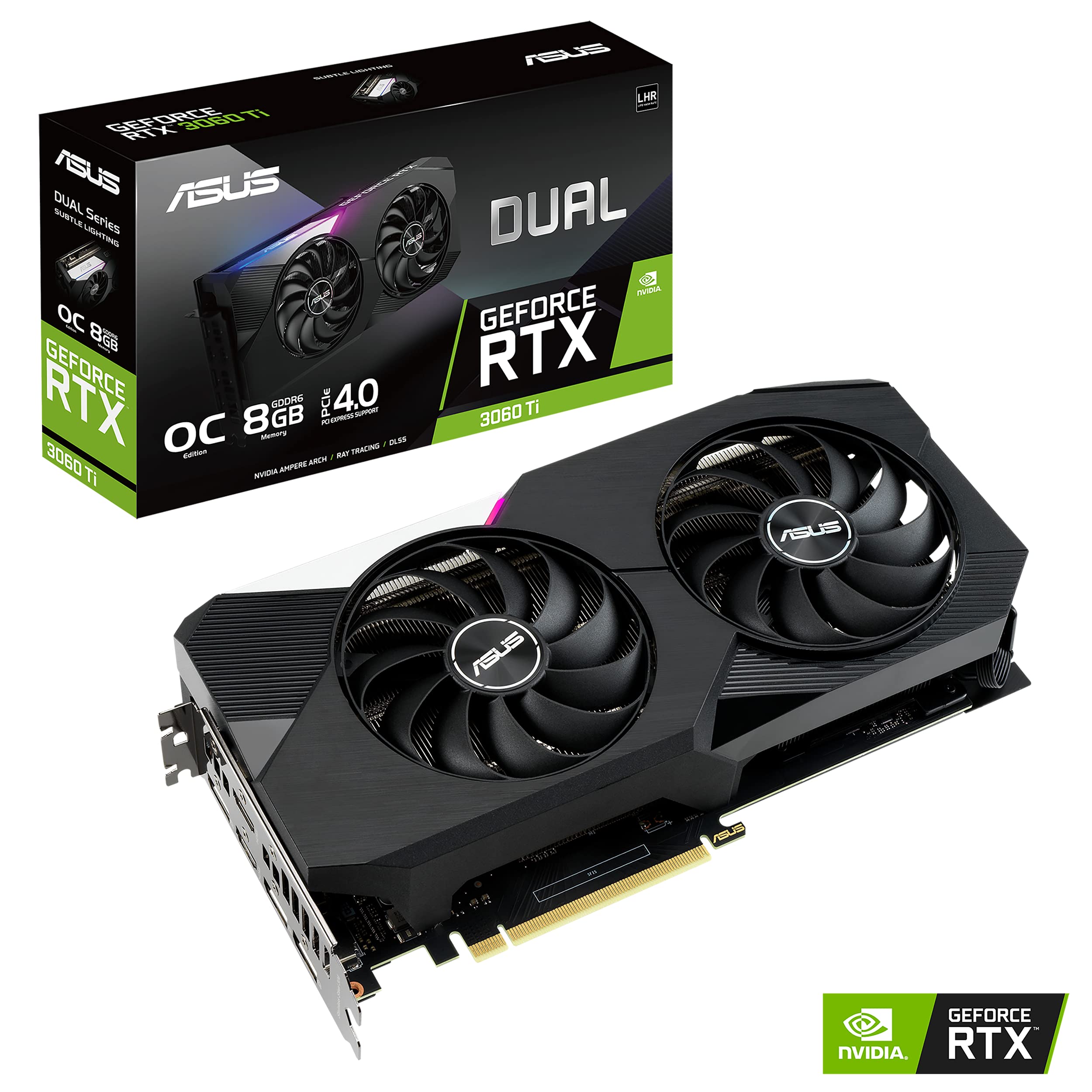 ASUS Dual NVIDIA GeForce RTX 3060 Ti V2 OC Edition 8GB GDDR6 Gaming Graphics Card - PCIe 4.0, LHR, HDMI 2.1, DisplayPort 1.4a, Axial-Tech Fans, Dual BIOS - Perfect for 1440p Gaming, VR & Content Creation (Renewed)